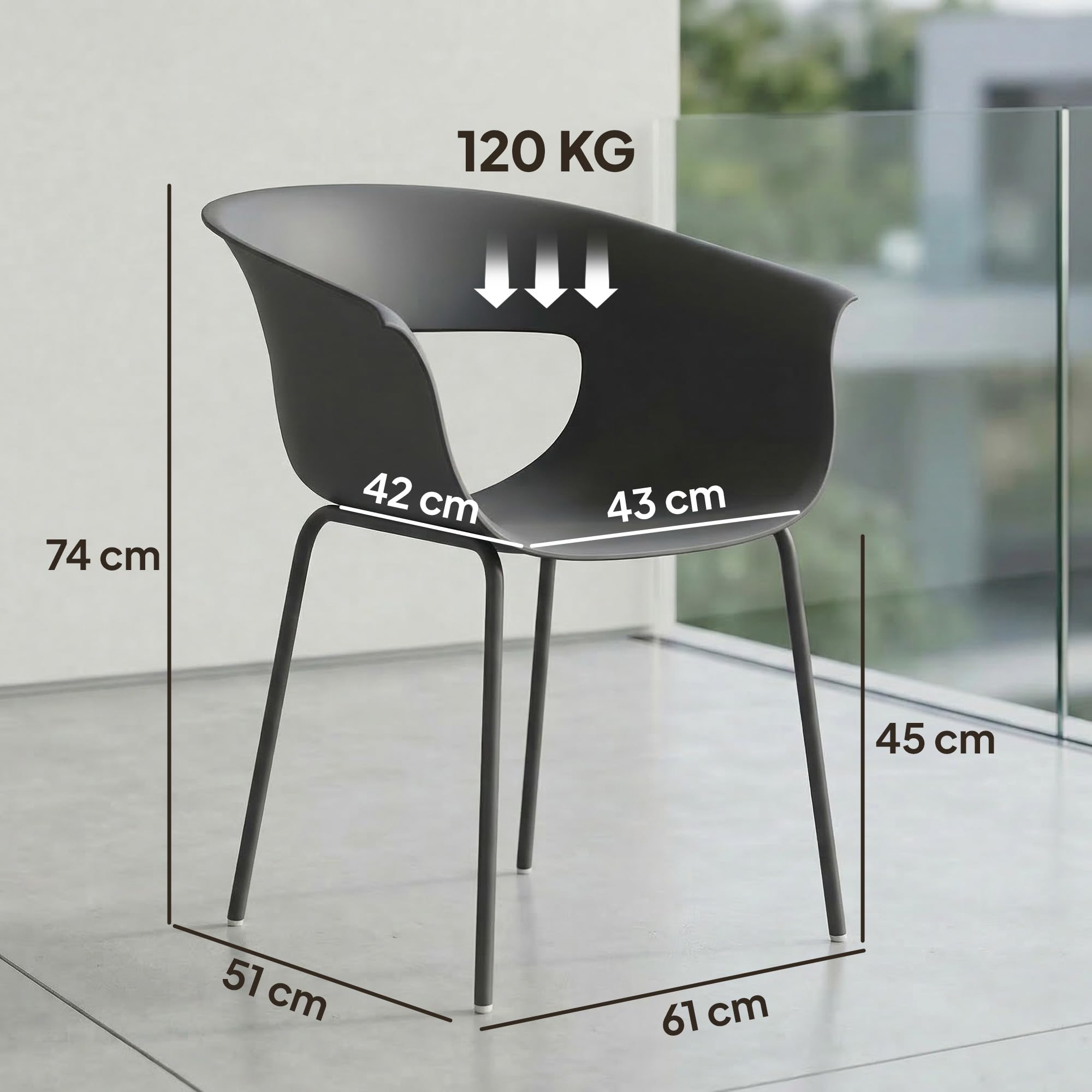Outsunny Gartenstühle 4er Set ergonomisch Balkonstühle mit Ausschnittdesign Armlehne Wetterfest rostbeständig Outdoor Stühle bis 120 kg Terrassenstühle für Garten Balkon Terrasse Dunkelgrau