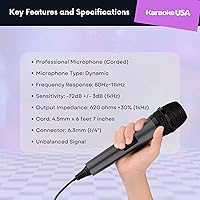 Vista 4 de Karaoke USA Micrófono dinámico profesional M187 (cableado), negro