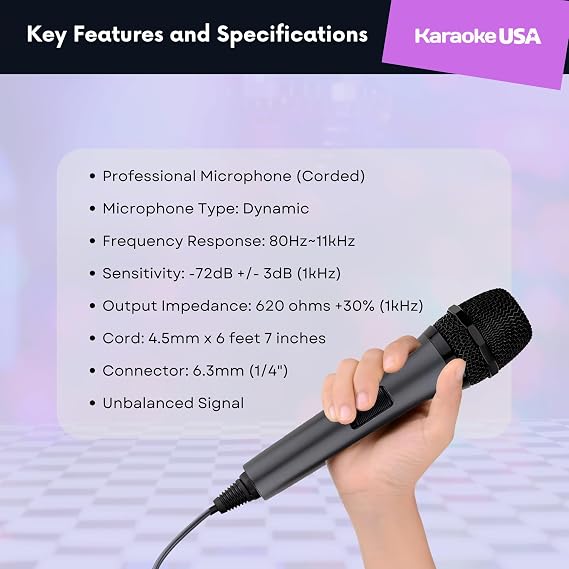 Karaoke USA M187 Professional Dynamic Microphone (Corded),Black