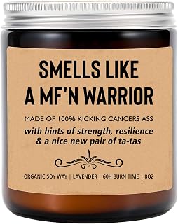 Mastectomy Gifts - Smells Like A Mf'n Warrior - Gift for Friend Battling Cancer - Breast Surgery Gift - Breast Cancer Survivor Candle - Funny Breast Cancer Gift, 8oz, Lavender