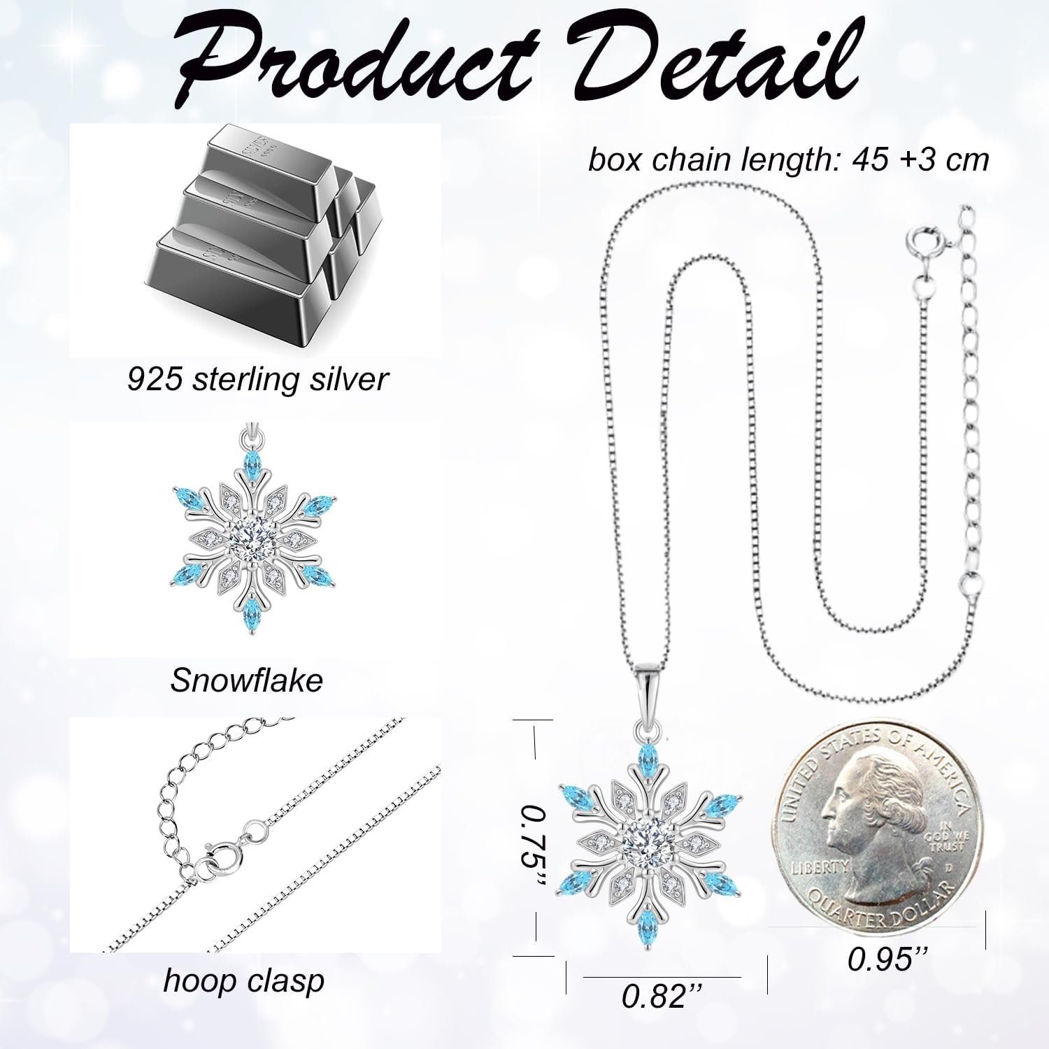 925 Sterling Silver Snowflake Necklace Birthstone Necklace Pendant for Women Frozen Snow Flower Christmas Valentine Jewelry - Image 7