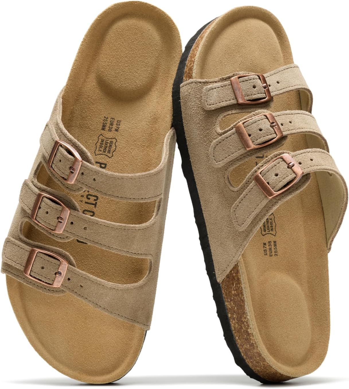 Project Cloud 100% Genuine Leather Summer Sandals for Women 2026 - Memory Foam & Cork Footbed Beach Vacation Essentials Womens Sandals Comfortable Lightweight Slides for Women Footwear (Capri)