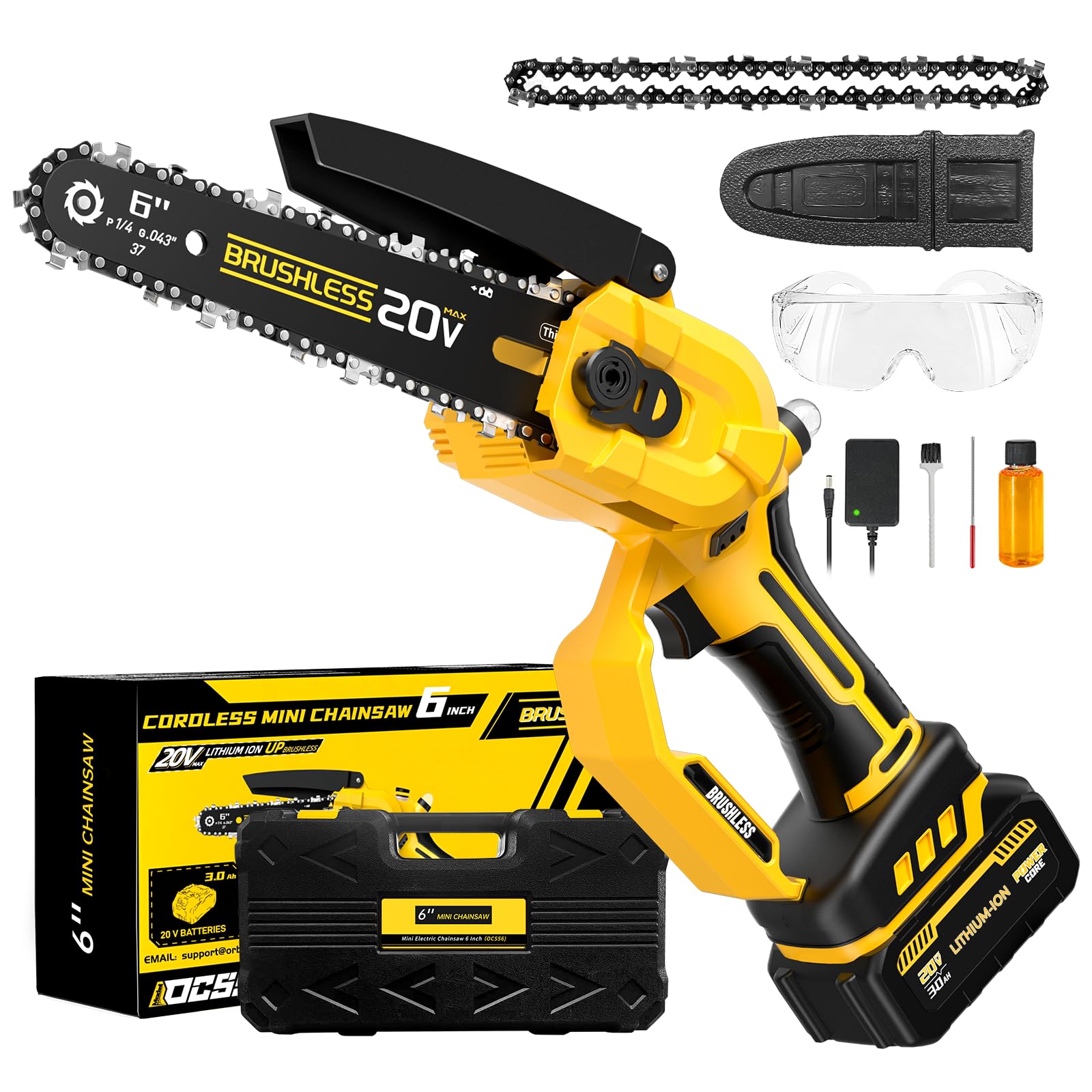 Cordless Mini Chainsaw, Brushless Chainsaw With Automatic Chain Tensioning Device & Auto Oiler,Portable Power Chainsaw for Logging | Tree Trimming (Battery Included)
