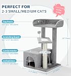 Made4Pets Cat Tree, Small Cat Tower for Indoor Cats with Cat Scratching Post & Stand from Natural Sisal / 2-Door Condo/Top Perch Bed/Spring Ball, Multi-Level Pet House for Kitten&Medium-Grey