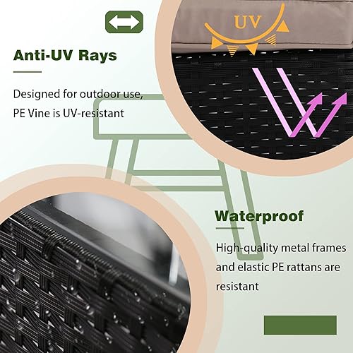 Miniatura 3 de PayLessHere Juego de muebles de patio de 4 piezas, muebles de mimbre para exteriores, sofá de mimbre con cojín suave y mesa de cristal para patio,