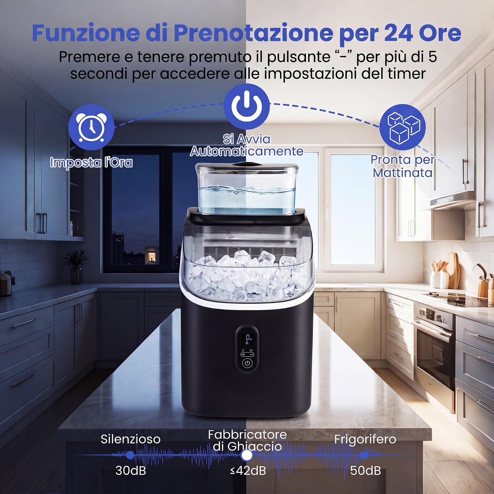 COSTWAY Macchina Ghiaccio, 15 kg/24 H, Ice Maker da Tavolo (Nero) | Silenzioso per Cubetti di Ghiaccio, con 13 Spessori, Autopulizia, Display, Timer, Serbatoio Esterno, Compatto per Casa