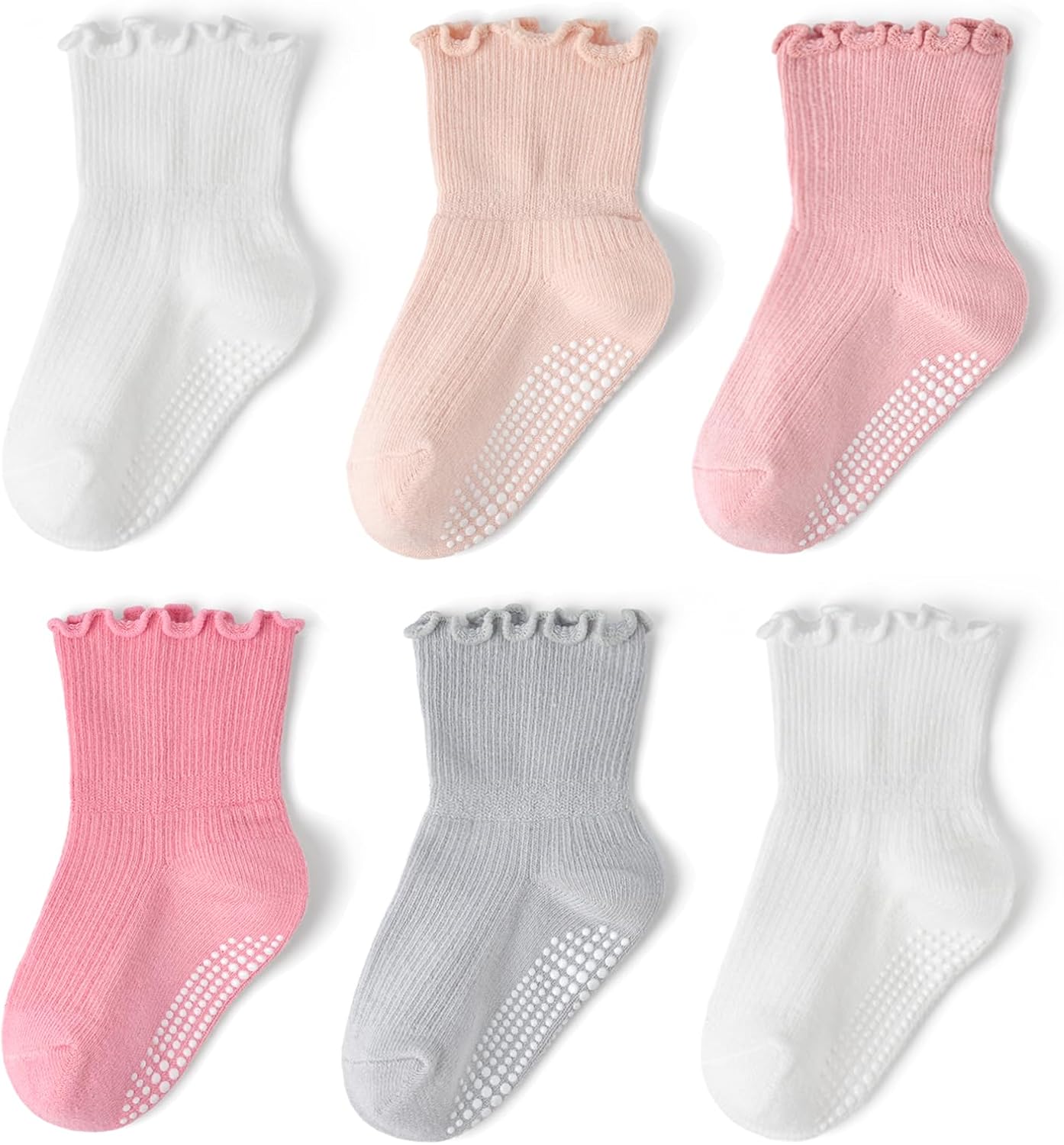 Toddler Non Slip Cotton Crew Socks with Anti-slip Dots for Infant Baby Boys Girls