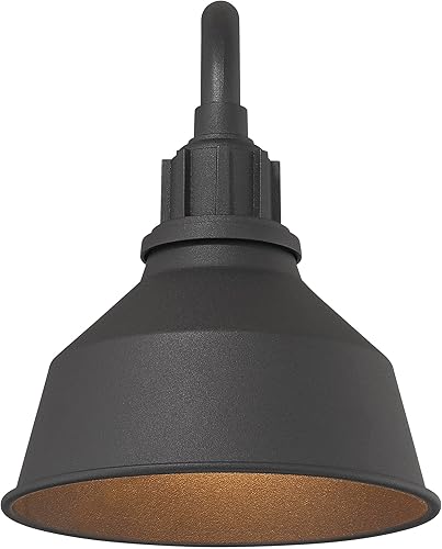 Miniatura 5 de Franklin Iron Works Arnett - Juego de 2 lámparas de pared industriales rústicas para exteriores, brazo de cuello de cisne de metal negro, pantalla