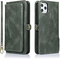 Vista 1 de Funda tipo cartera para iPhone 13 Pro Max/13 Pro/13/13 Mini, desmontable 2 en 1 con tapa magnética de cuero con 9 ranuras para tarjetas, correa