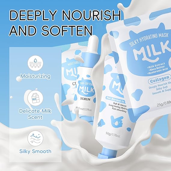 Milk Skin Care Set for Kids & Teens, 12 IN 1 Moisturizing & Gentle Milk Skin Care for Teens Girls Ages 8-12, Face Care Kit, Milk Skincare for Girls 10-12, Bulk Birthday Gifts, Daughter Gifts, 12PCS