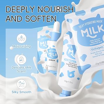 Milk Skin Care Set for Kids & Teens, 12 IN 1 Moisturizing & Gentle Milk Skin Care for Teens Girls Ages 8-12, Face Care Kit, Milk Skincare for Girls 10-12, Bulk Birthday Gifts, Daughter Gifts, 12PCS