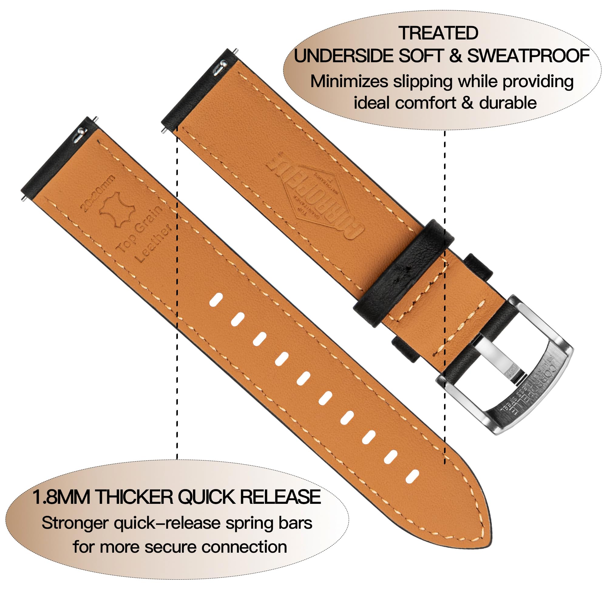 Correa de Reloj de Cuero de Liberación Rápida 18mm 19mm 20mm 21mm 22mm, Suave Nappa Cuero Genuino Becerro Correas Repuesto para Hombre Mujer, Reloj y Smartwatch