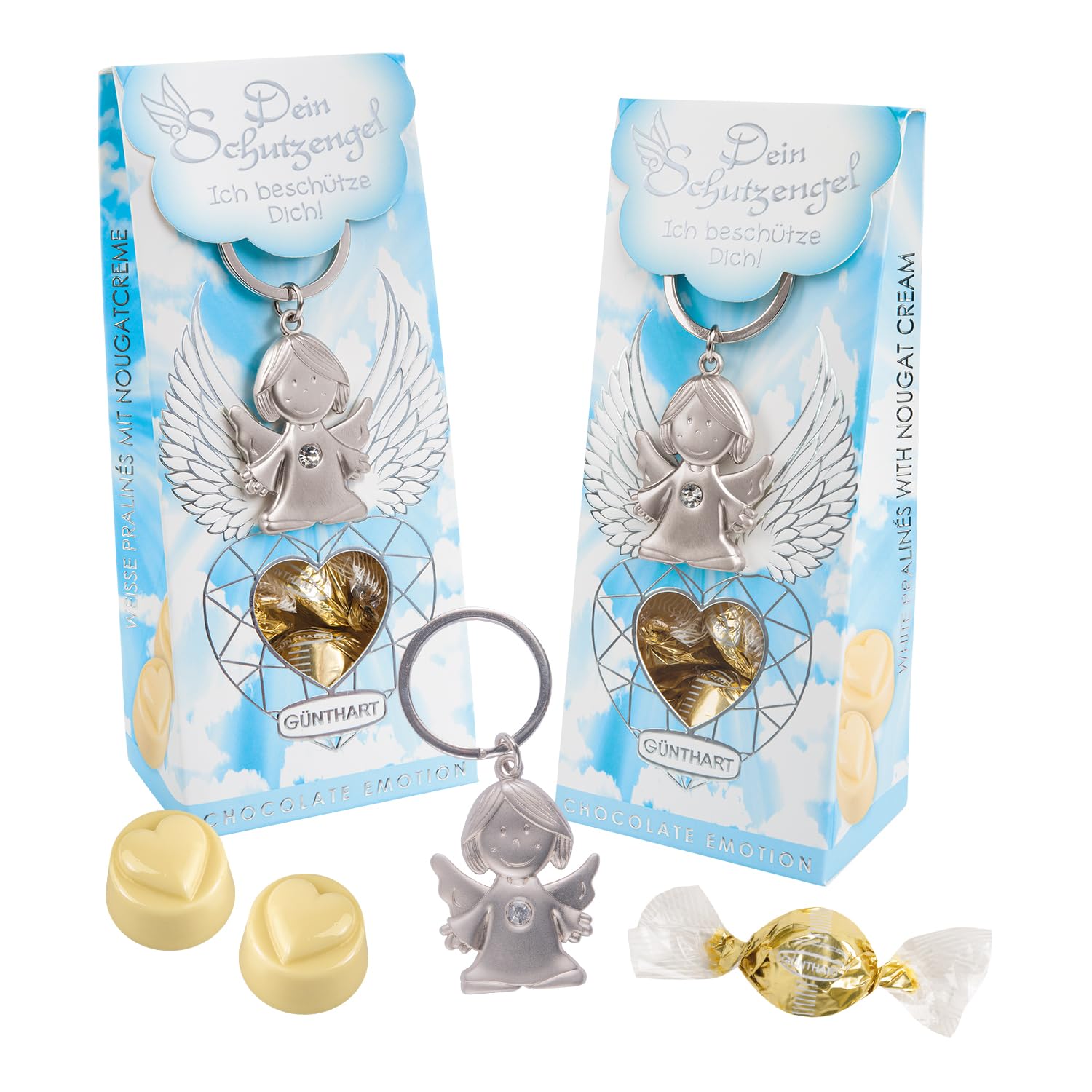 Günthart 12 Stück Schlüsselanhänger Engel an Box gefüllt mit feiner Schokoladenpraline, 1er Set (1035 gr)