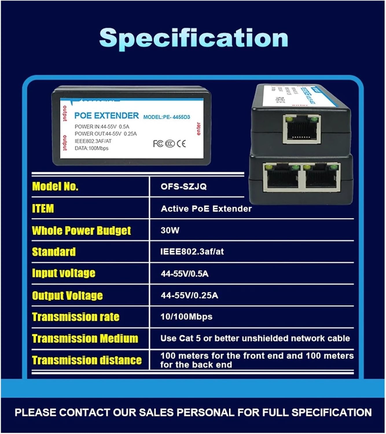 POE Extender 2-Port Output 48V Output, 1:2 POE Splitter Extender, PE-4455D3