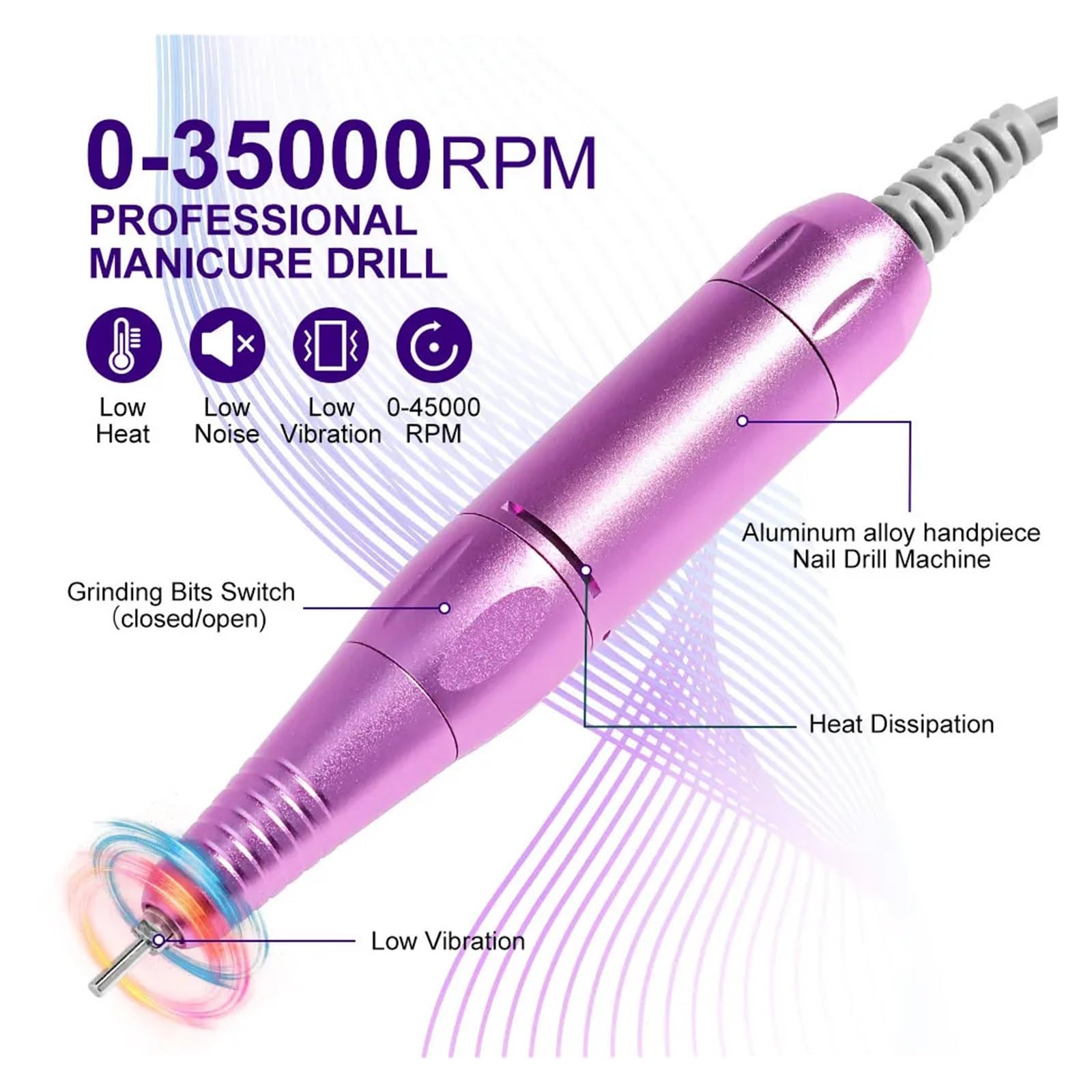 35000 U/min Professioneller Nagelbohrmotor Nagelpolierer Geräuscharmer Nagelbohrer mit LED-Anzeige Elektrische Maschine Sander Nagelstudio(DMJ-SG702-Bule)