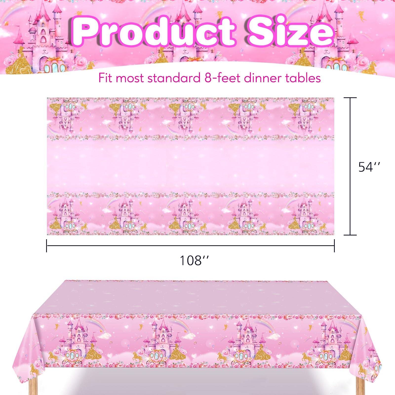 DYLZB 3PCS Pink Princess Tablecloths, Disposable Fairy Tale Castle Plastic Table Cover for Girls Birthday Party, Baby Shower Decorations, 54 x 108inch