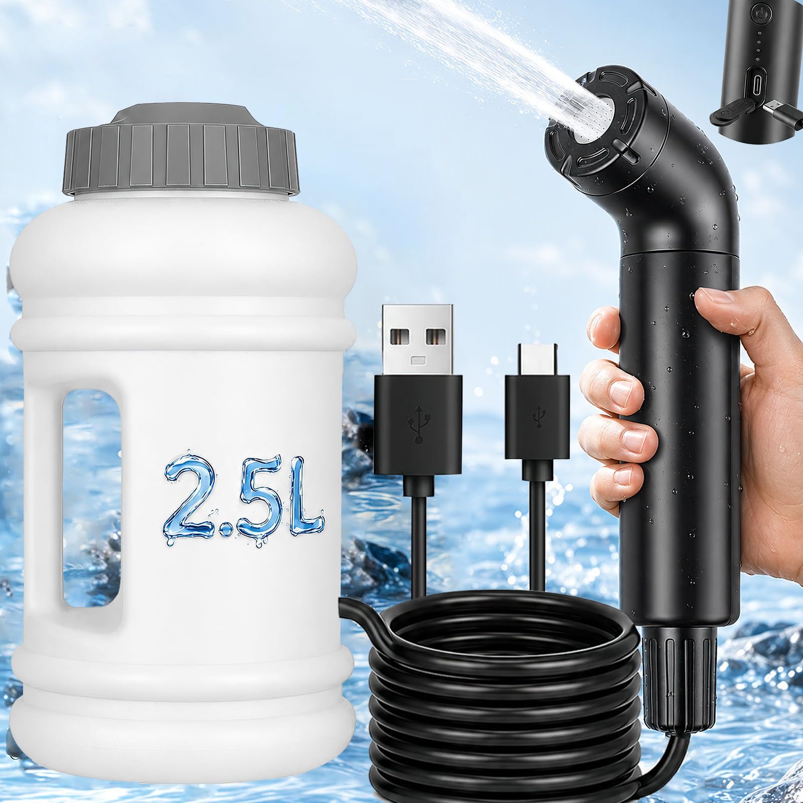 Bidet Elettrico Portatile, 2,5 L Flacone Lgiene Perineale Viaggi e Campeggio 3 Modalità Flusso Indicatore Batteria Dispositivo Lavaggio Perineale Manuale Ricaricabile per Lgiene Intima Cura Post-parto