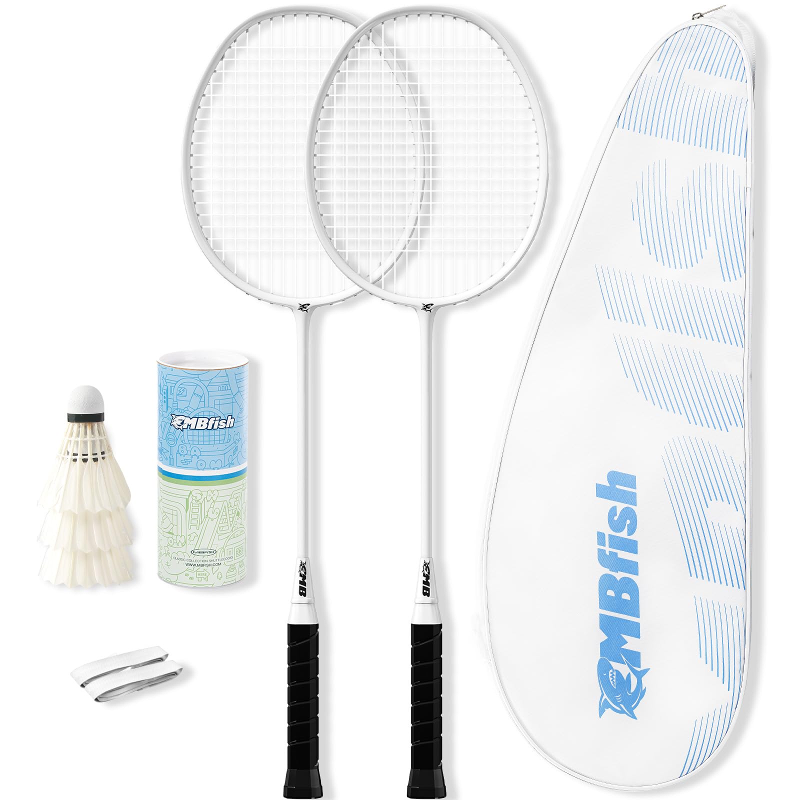 Badminton Racket Set with 2 Carbon Fiber Rackets, 3 Shuttlecocks, 2 Replacement Racket Grip Tapes and 1 Badminton Bag - Perfect for Beginners & Outdoor Games 4U