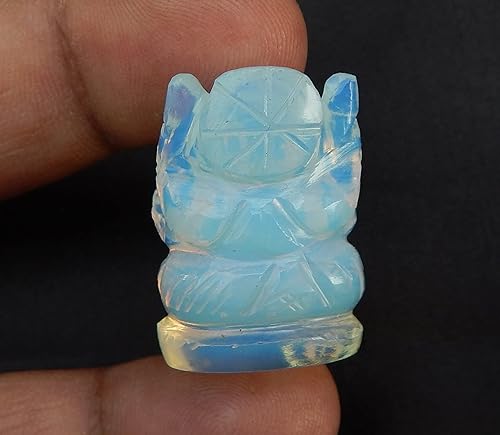 Miniatura 4 de Myhealingworld Estatua de Ganesha de piedra de opalita, ídolo de buena suerte, escultura de Ganesha de bolsillo, estatua de Ganesh para tablero de