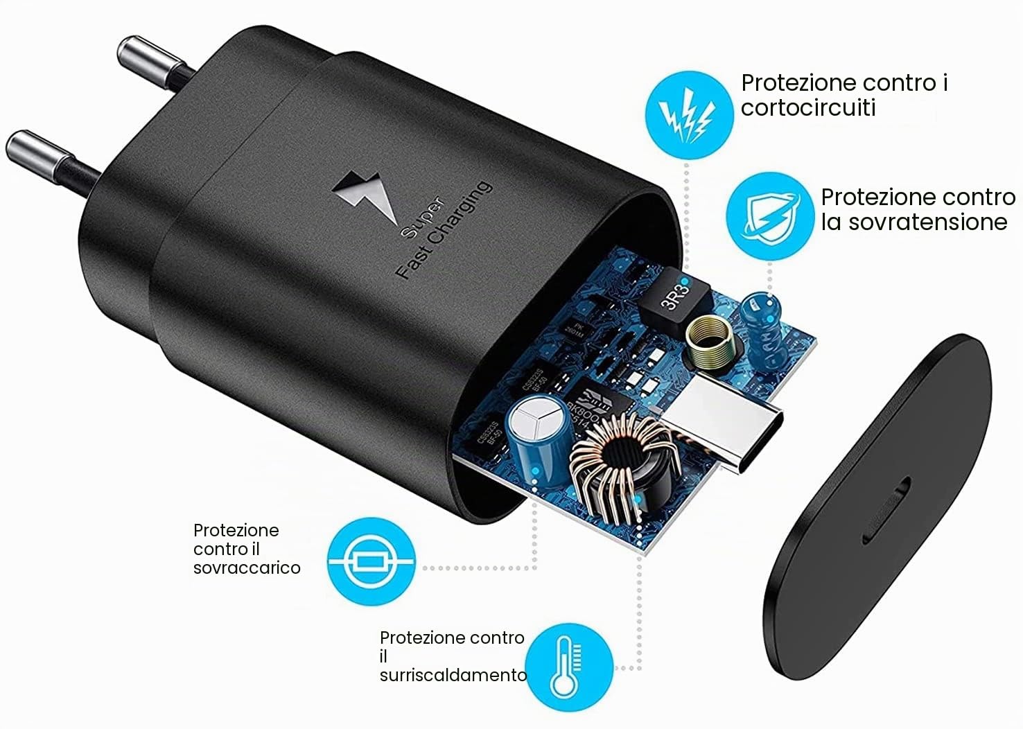 Caricatore 25W + Cavo compatibile con Samsung S25 Edge/S25/S24/S23/S22/S21/A26/M55 5G/F16/A71/A72/A80/A73 5G/A25/A54/A53/A34/A14/Zfold 6-5-4-3/Zflip 6-5-4-3/Note 20 Ultra