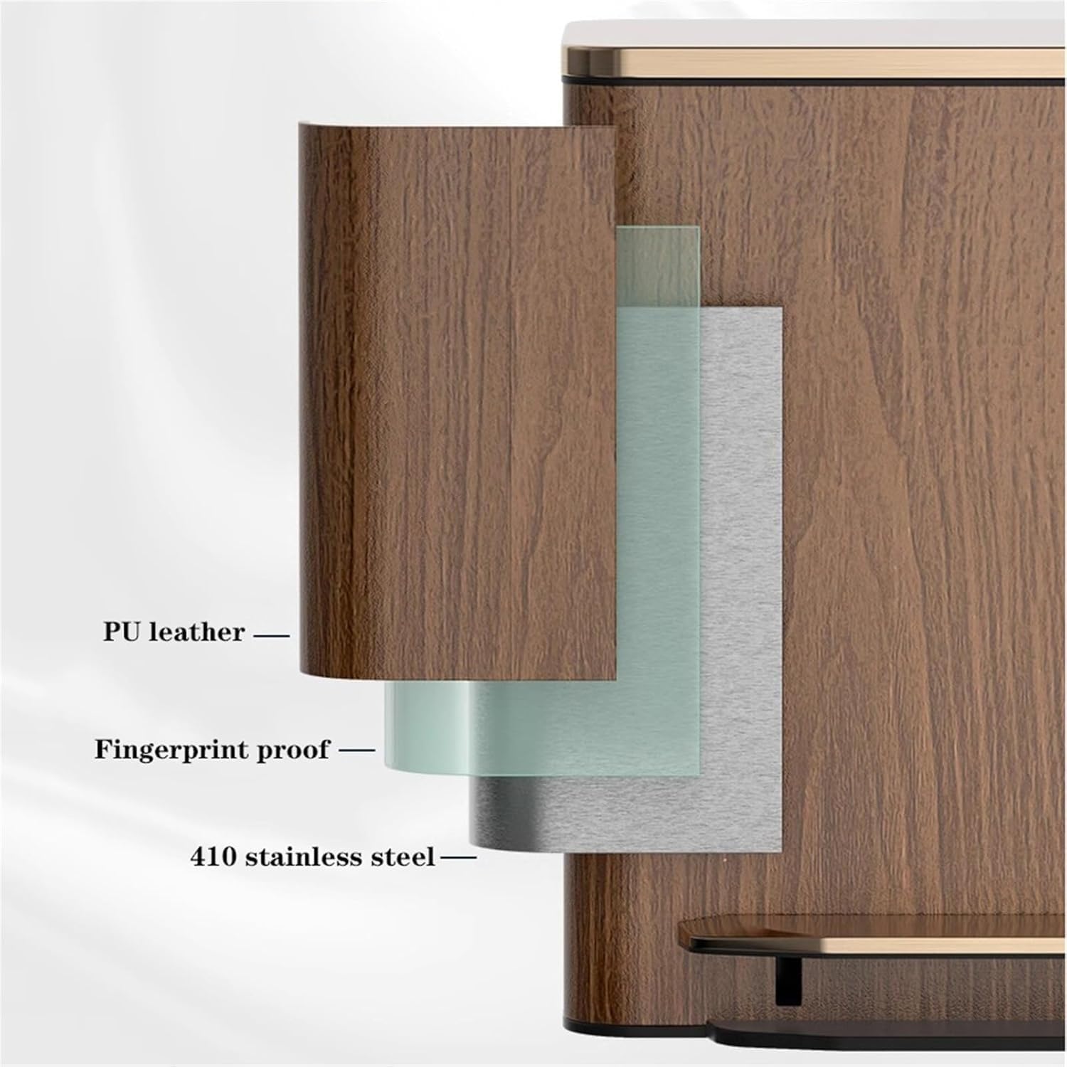 Trash Can Modern Luxury Stainless Steel with PU Leather Outer Layer, Step Pedal with Soft Close Lid, Handle(Brown-Small Grid,12L)