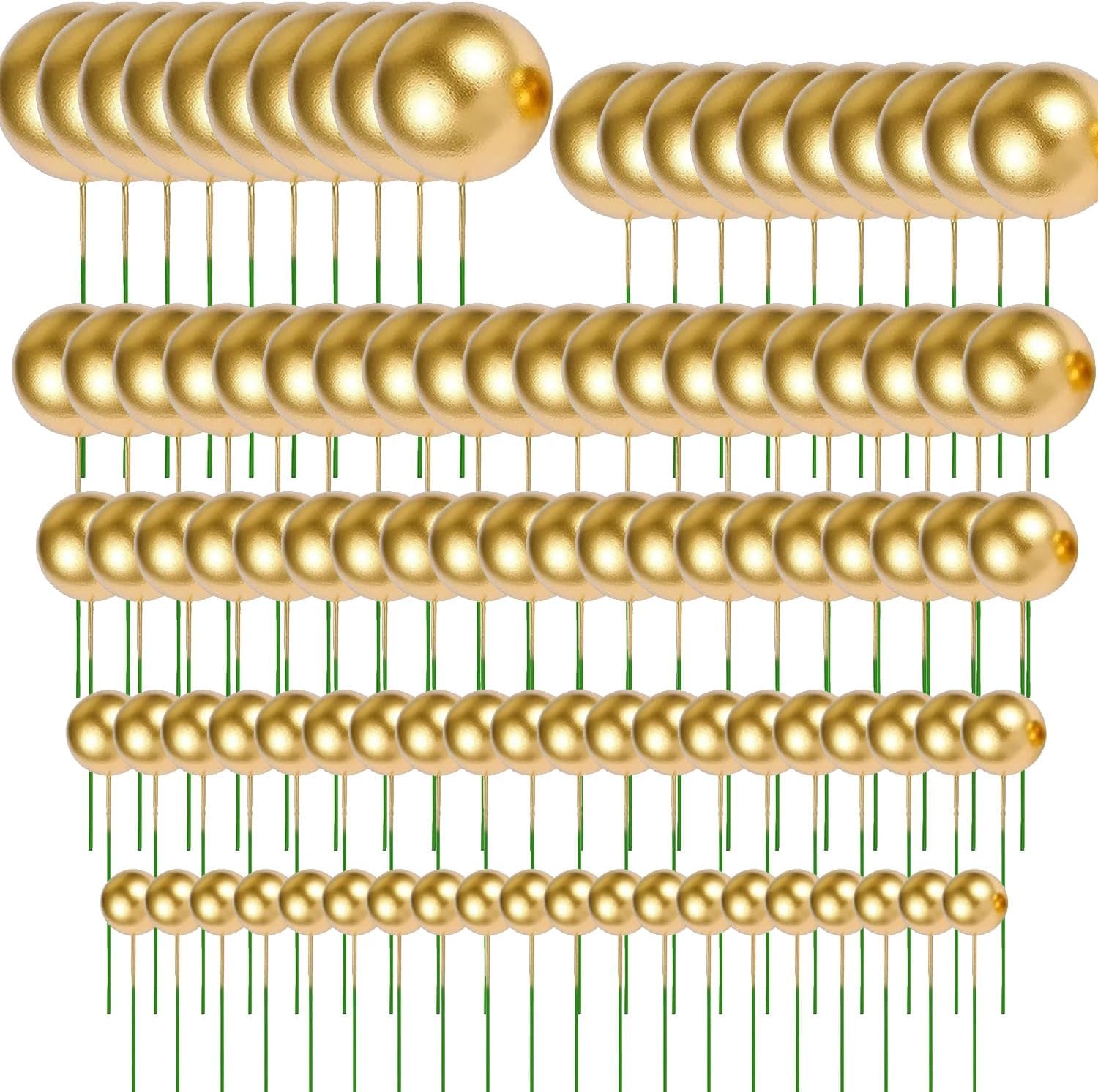 100-Piece Assorted Gold Cake Decorations - Metallic Foam Balls for Elegant Dessert Toppers Party Themes, and DIY Craft Projects