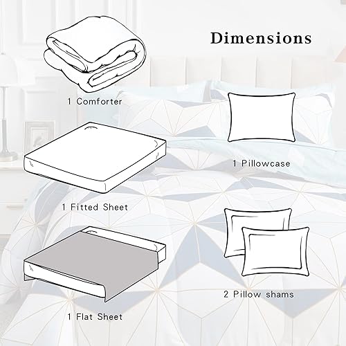 Miniatura 5 de Flysheep Bed in a Bag - Juego de sábanas de microfibra con estampado de triángulos azul marino de 6 piezas (1 edredón, 1 sábana encimera, 1 sábana