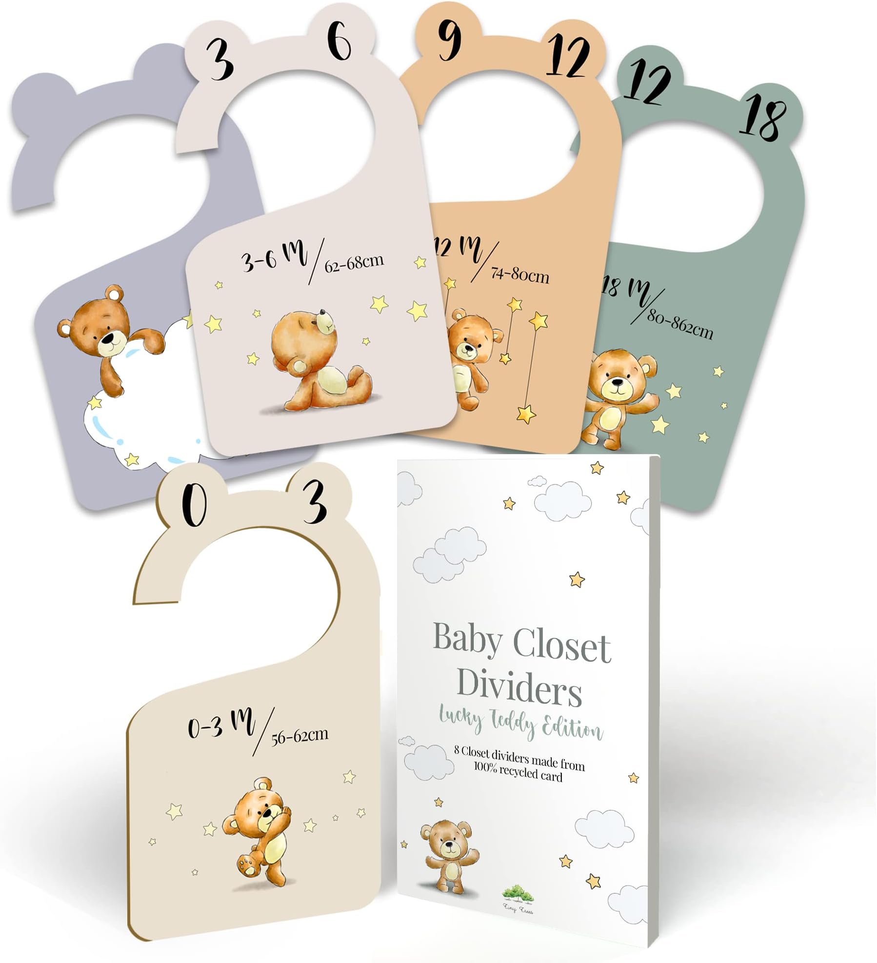 Baby Wardrobe Dividers in Gift Box - 8X Unisex Baby Clothes Dividers 0-24 Months - Newborn Baby Gifts for Parents, Baby Clothes Organiser and Nursery Closet Age Divider - Teddy Edition