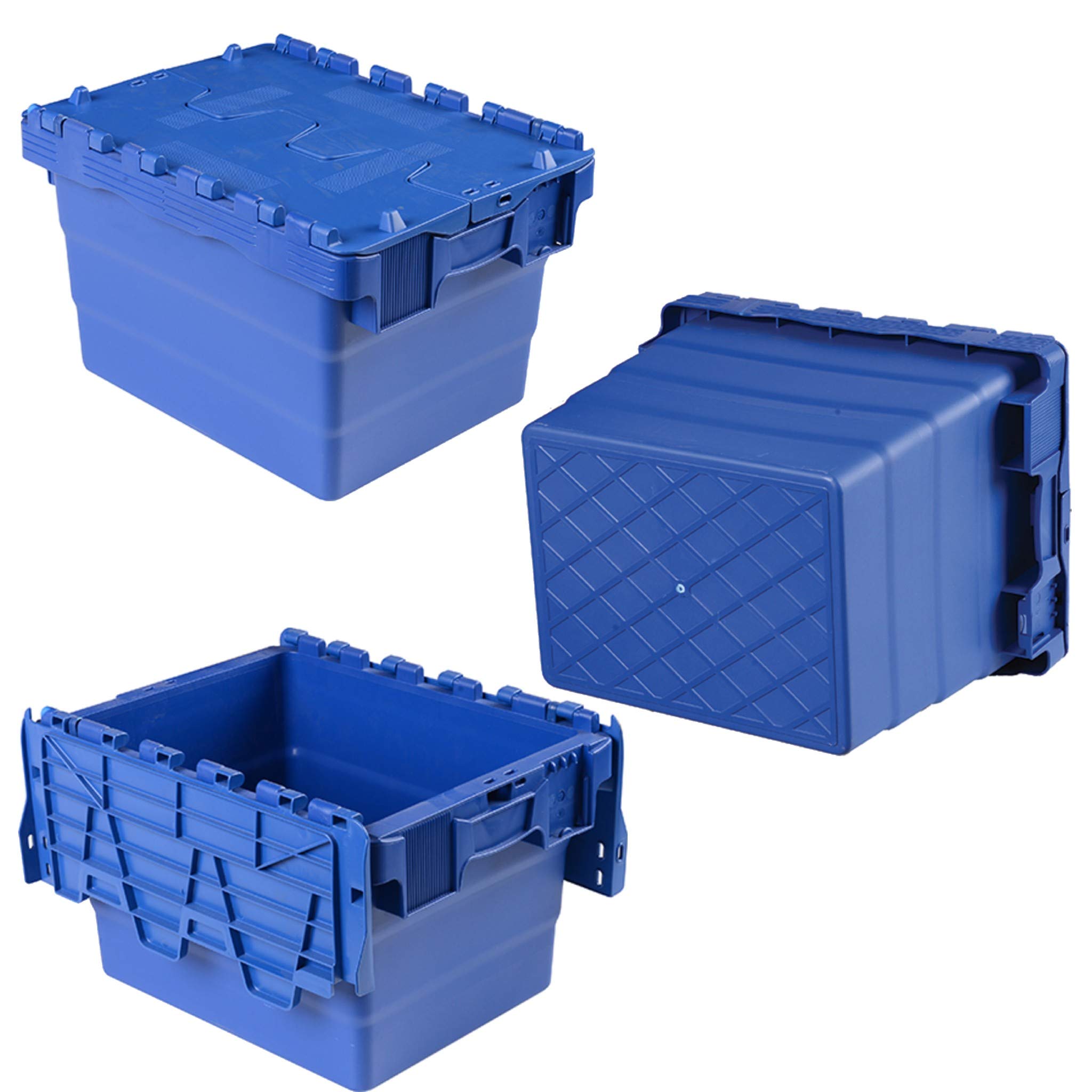 BricoLoco - Cassettiera industriale impilabile in plastica con coperchio, contenitore per trasloco, magazzino, con manici, 300 x 400 x 250 mm