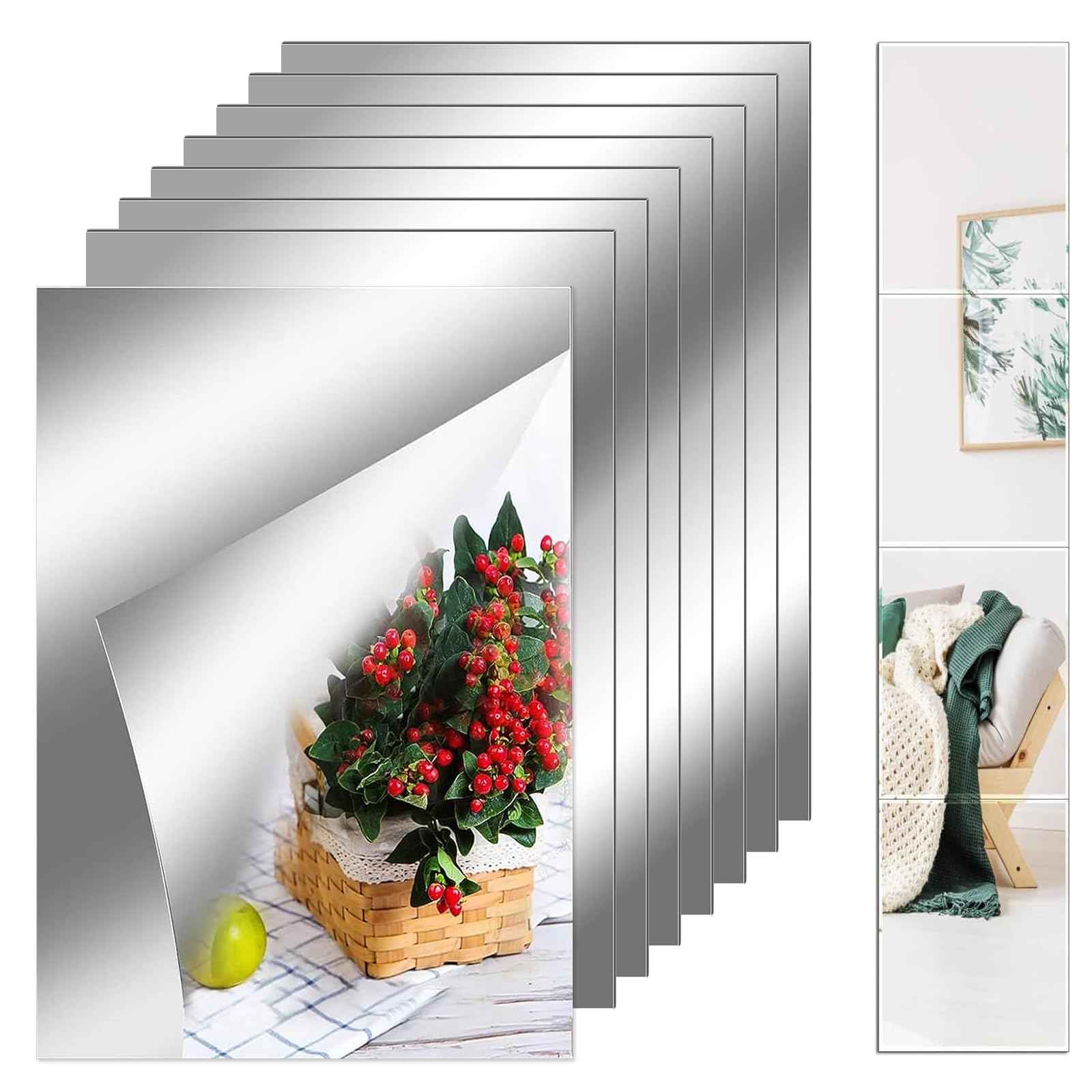 Set 4 Specchi Acrilici A Parete 30x25 Cm – Infrangibili, Autoadesivi, Per Camera Da Letto, Soggiorno, Palestra, Fai Da Te - 6