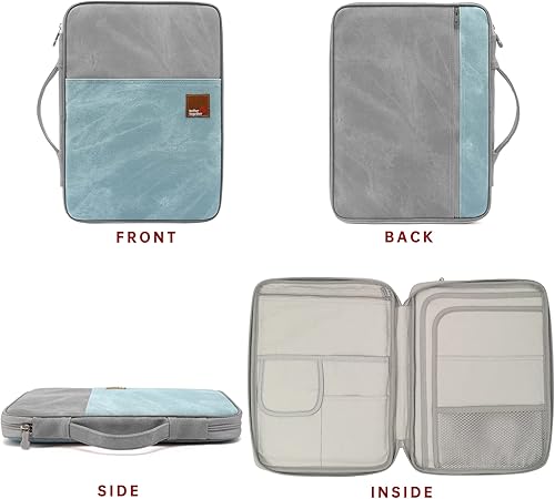 Miniatura 3 de Mygreen Organizador de cartera con cremallera A4, bolsa de documentos, impermeable, carpeta con cremallera, estuche de papel, gris y azul claro