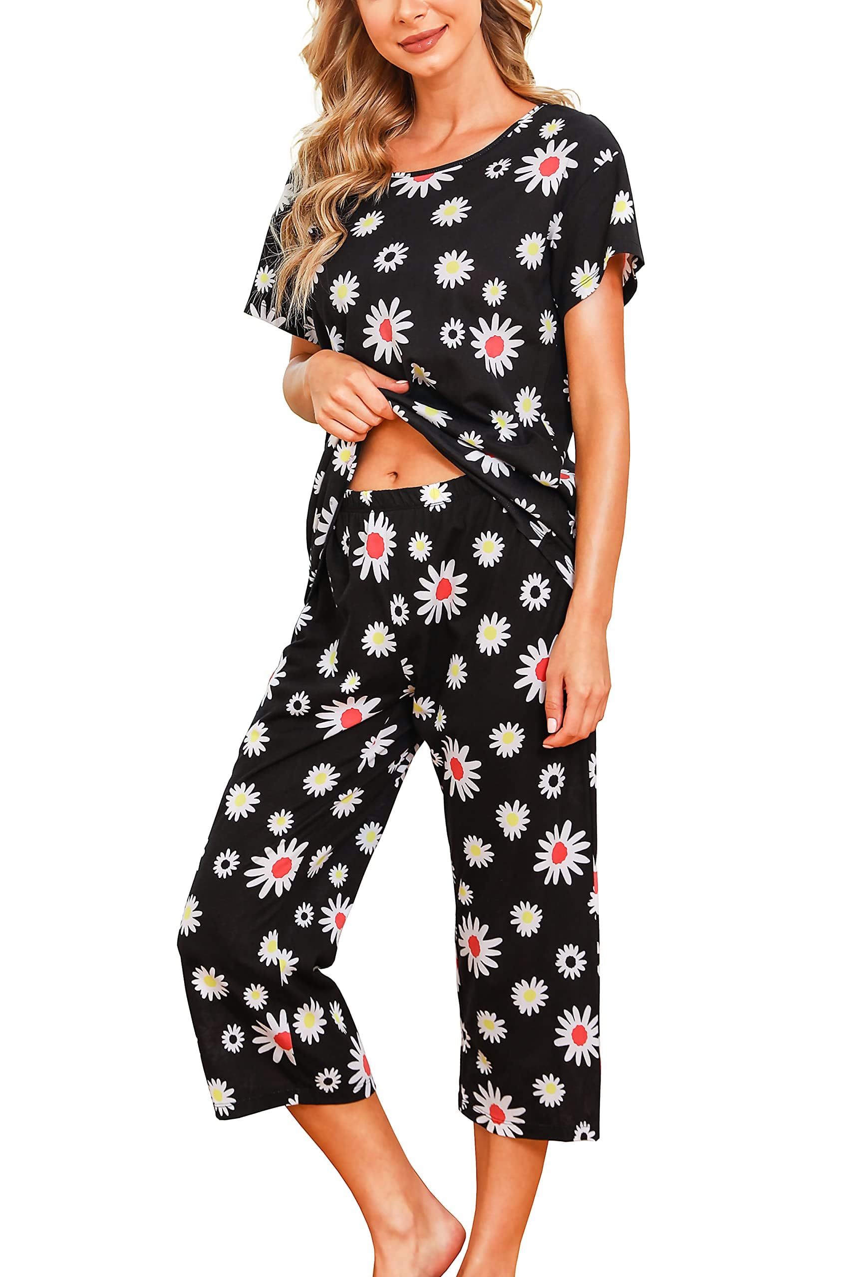 ENJOYNIGHT Pigiami da notte da donna con pantaloni Capri Set pigiama