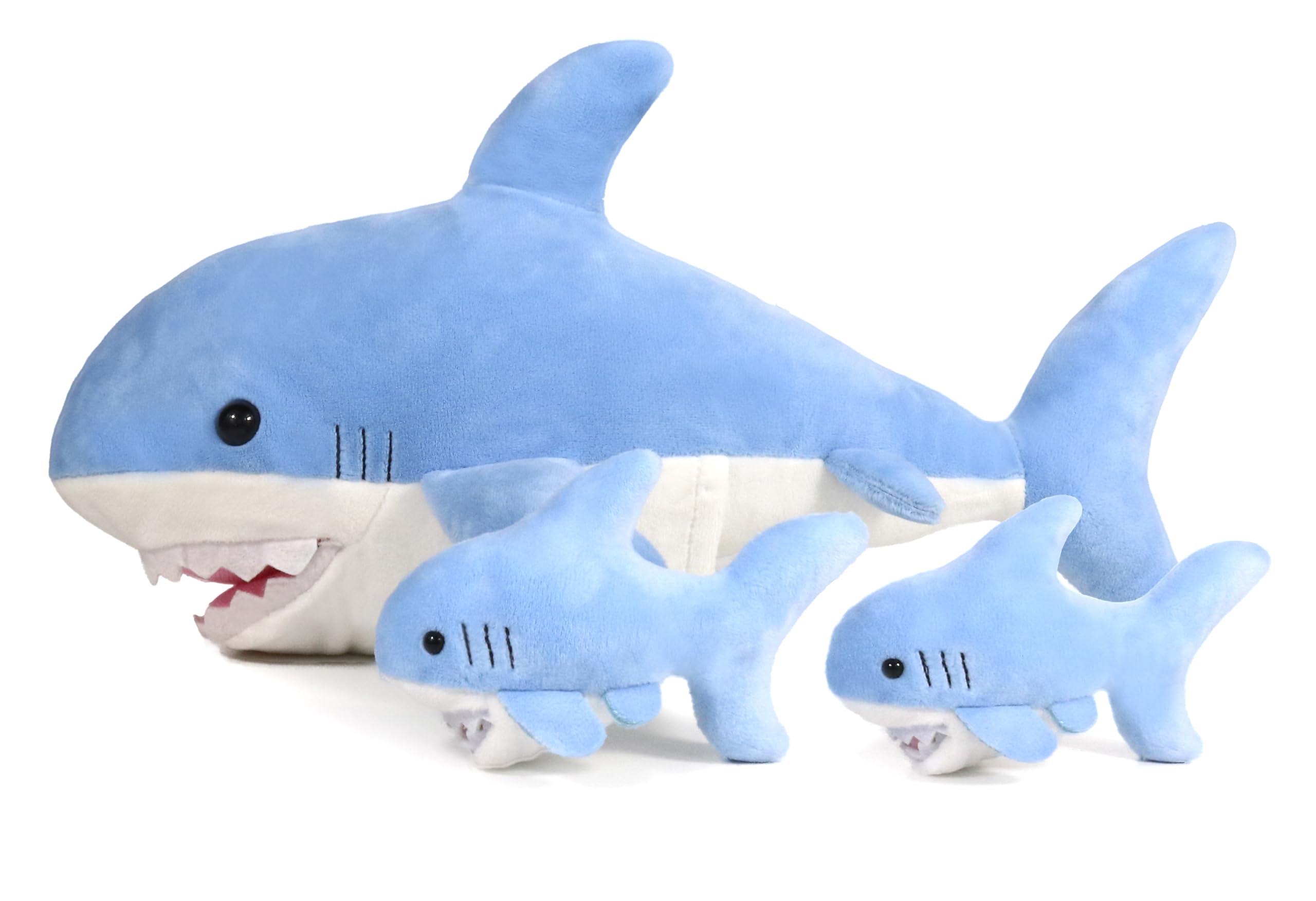 ICE KING BEAR Shark Mom and Baby Stuffed Animals Plush Toy Hand Puppet and Finger Puppet, Gray, 20 cm - Image 2