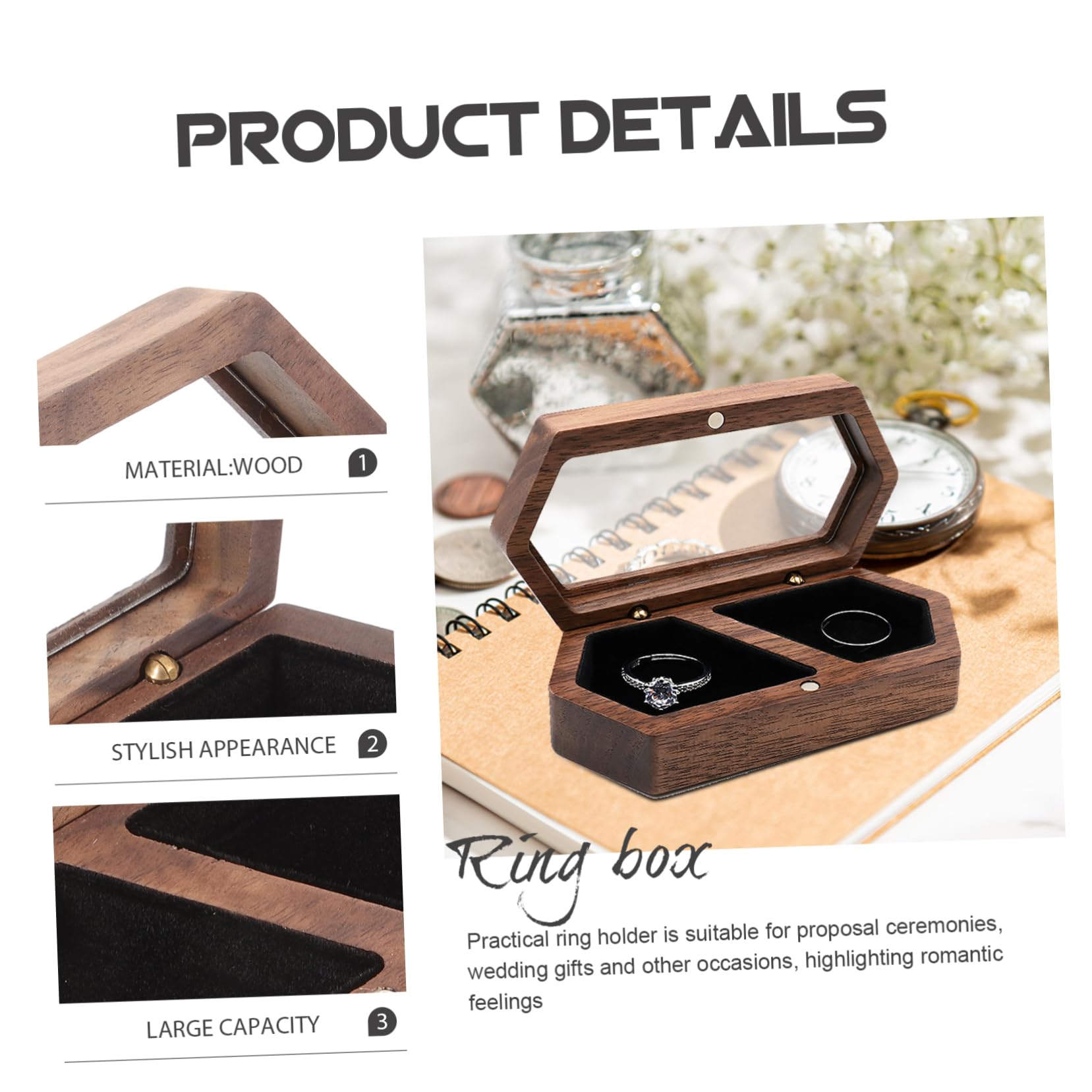 BESPORTBLE 3pezzi Scatola Portanelli Legno Per e Design e Per Matrimoni e Cerimonie Contenitore Decorativo Per e Nuziali