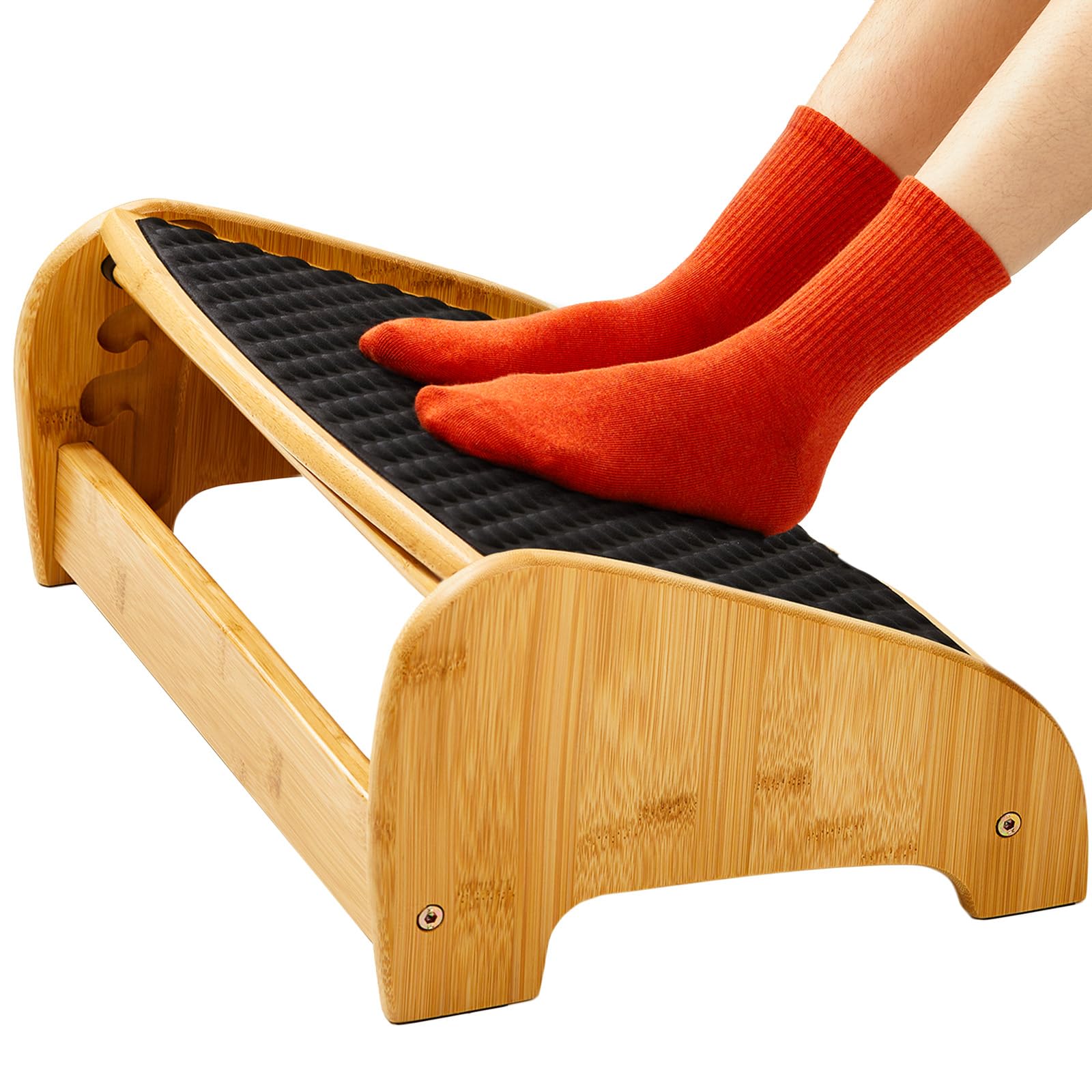 HUANUO Repose pieds bureau en bois bambou, repose pieds ergonomique avec 4 hauteurs & angles ajustables,surface massage en galets, repose pieds bureau antidérapant, meilleure posture maison & bureau
