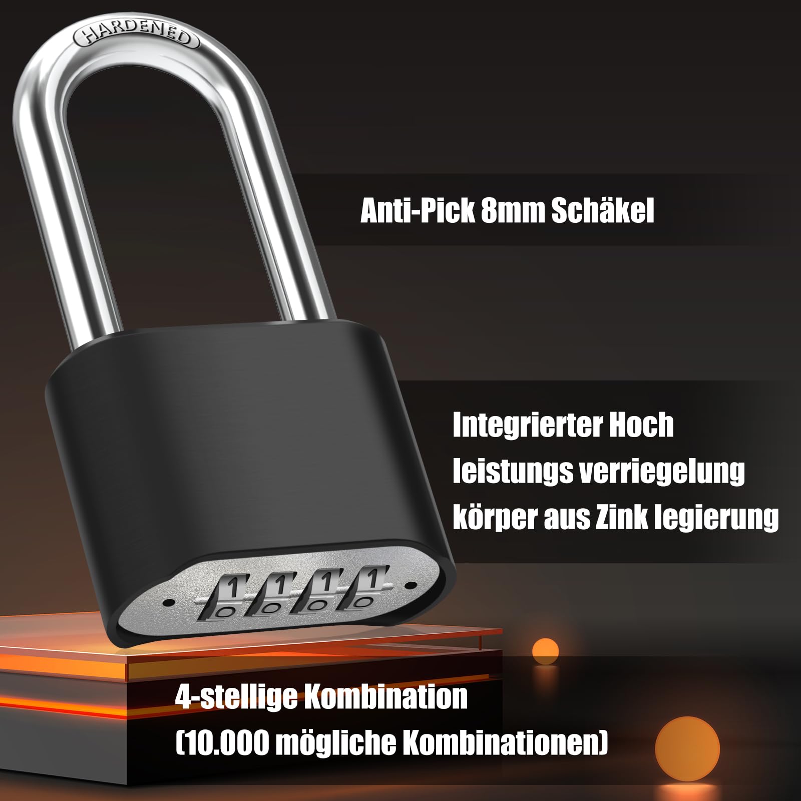 Ciężki zamek Szyfrowy z Szeklą o Grubości 8 mm, Odporny na Warunki Atmosferyczne, 4-cyfrowy Zamek Szyfrowy, na Zewnątrz, Wodoszczelny i Antykradzieżowy, do Podwórza, Ogrodzenia, Garażu, Bramy