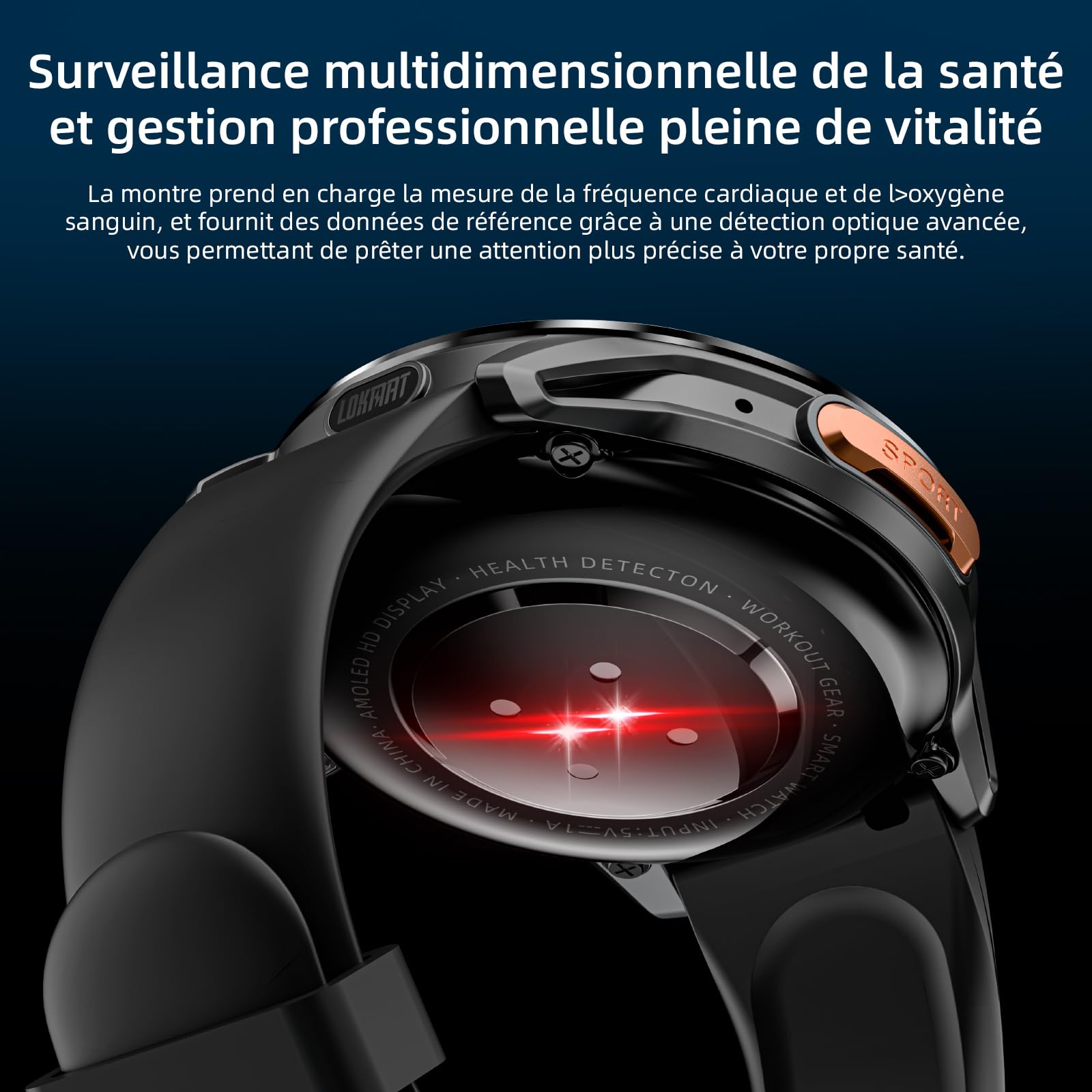 LOKMAT Montre intelligente Android avec carte SIM 4G, 1,6", AMOLED grand écran 3 Go + 32 Go, pour hommes et femmes, avec caméra rotative, WiFi, GPS, tracker d'activité de fitness (noir)