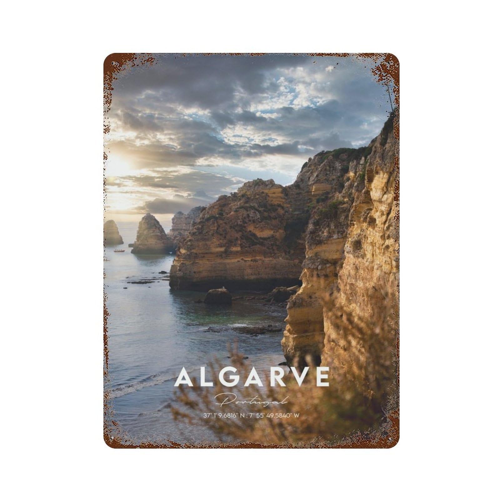 ALGARVE Rustic Tin Plaque 15.7"x11.8", for Living Room, Hallway And Home Decor, Decorative Metal Wall Art