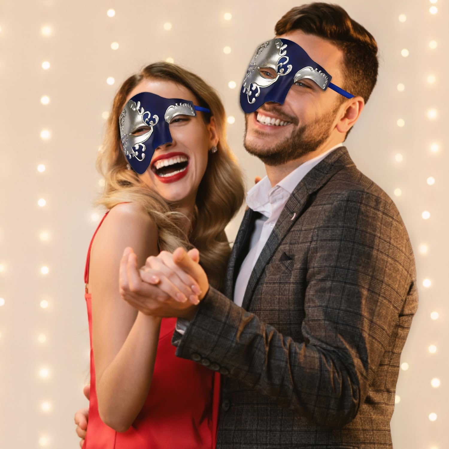 LKITMIUT Mens Mask Masquerade Mask Phantom of The Opera Half Face Mask Half Face Halloween Costume Party Mask Mardi Gras Mask (Blue&Silver) - Image 5