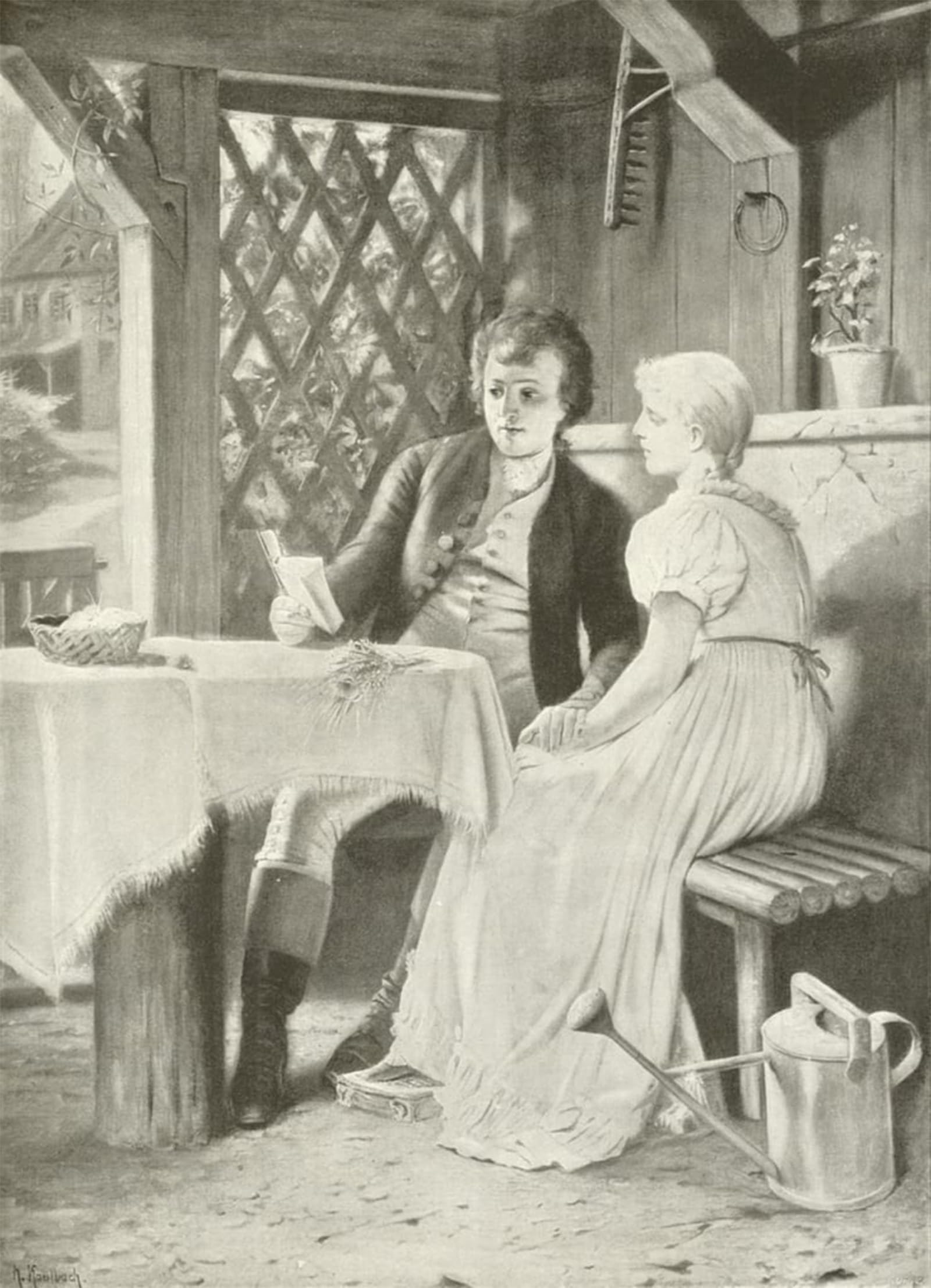 ARTXLXXBN Famous Prints Artwork Pictures Poster Painting Art Goethe and Frederike by Hermann Kaulbach Artwork Landscape Pictures for Home Decor 60x90cm