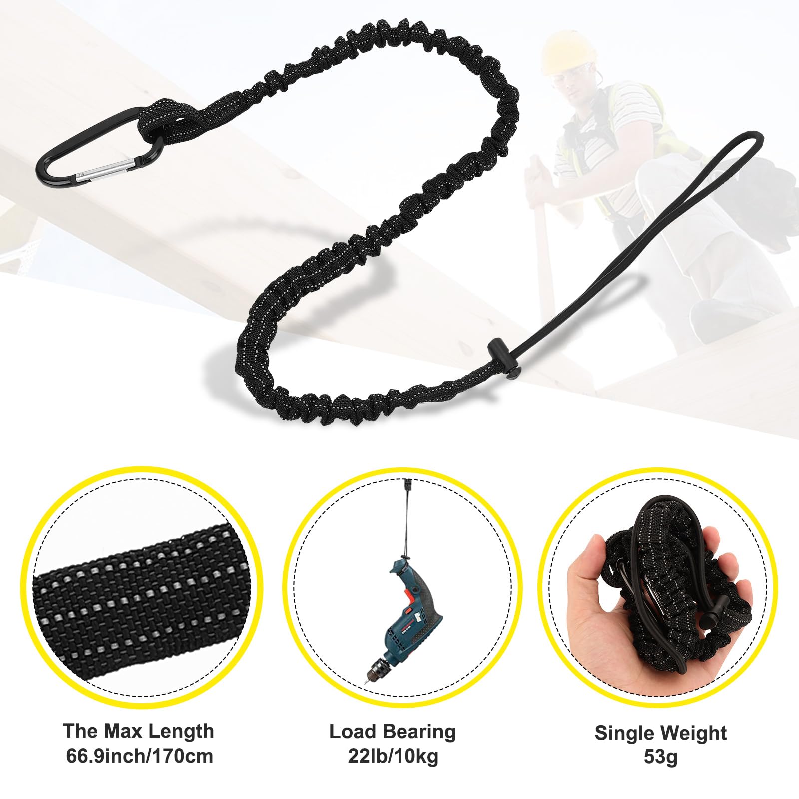 6 Stück Werkzeugsicherung Lanyard, Werkzeug Fallschutz, Ausziehbare Sicherheitsleine mit Karabinerhaken, Werkzeug Absturzsicherung, Werkzeug Schlüsselband für Arbeiten in der Höhe