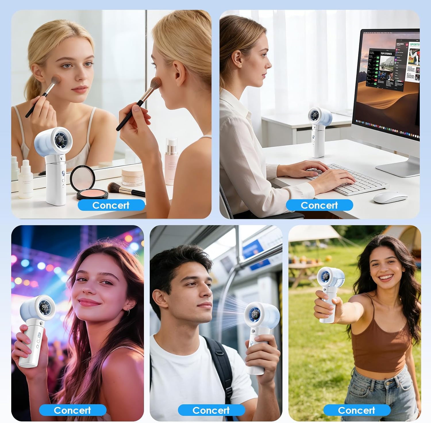 Portable Misting Fan Handheld Powerful Turbo Fan, 100 Speeds, 6000mAh Rechargeable Battery, LED Display, Spray Mist Personal Mini Fan for Travel, Beach, Outdoor Camping (Natural White)
