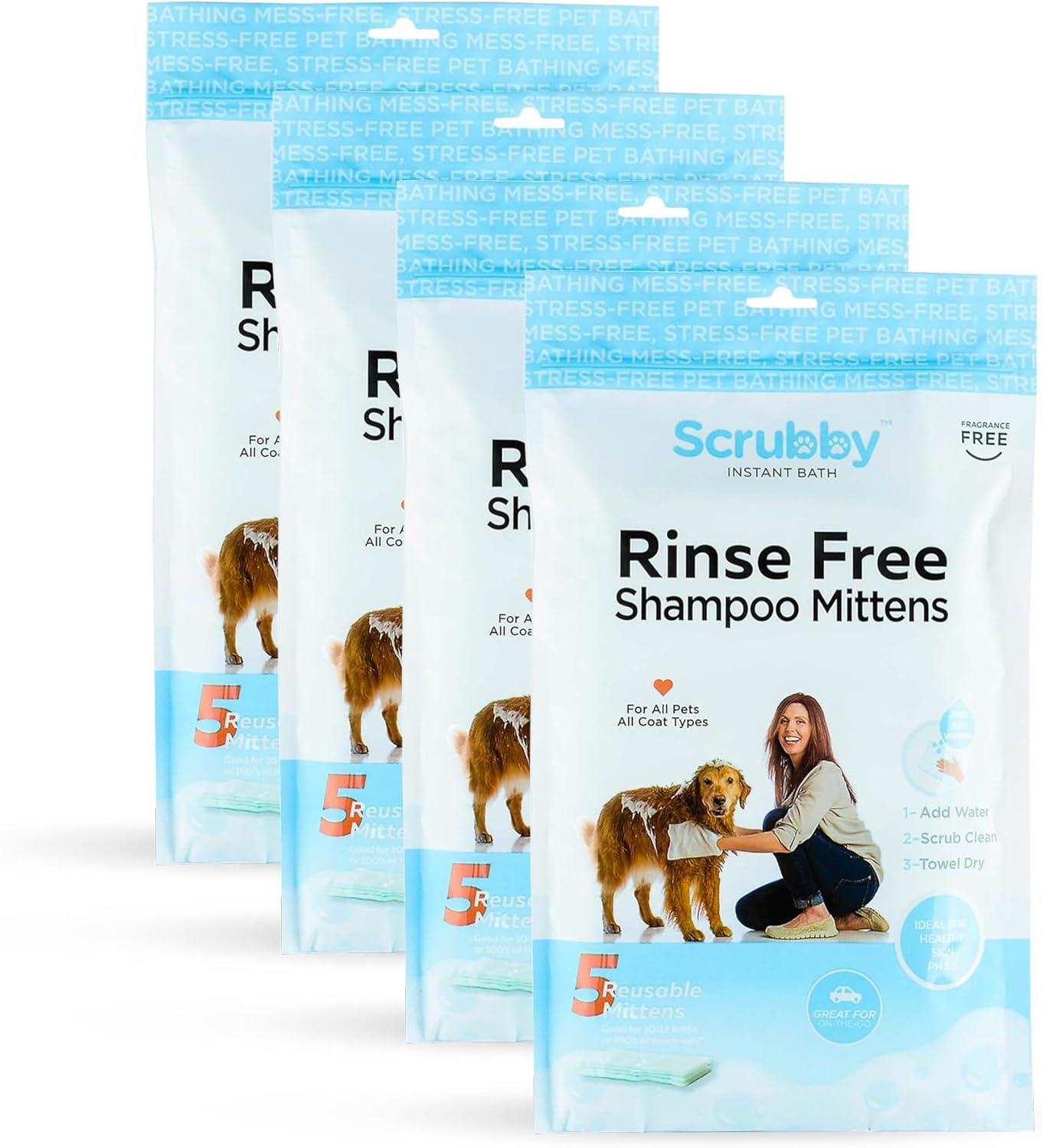 Scrubby Pet No Rinse Pet Wipes, Rinse Free Shampoo Mittens