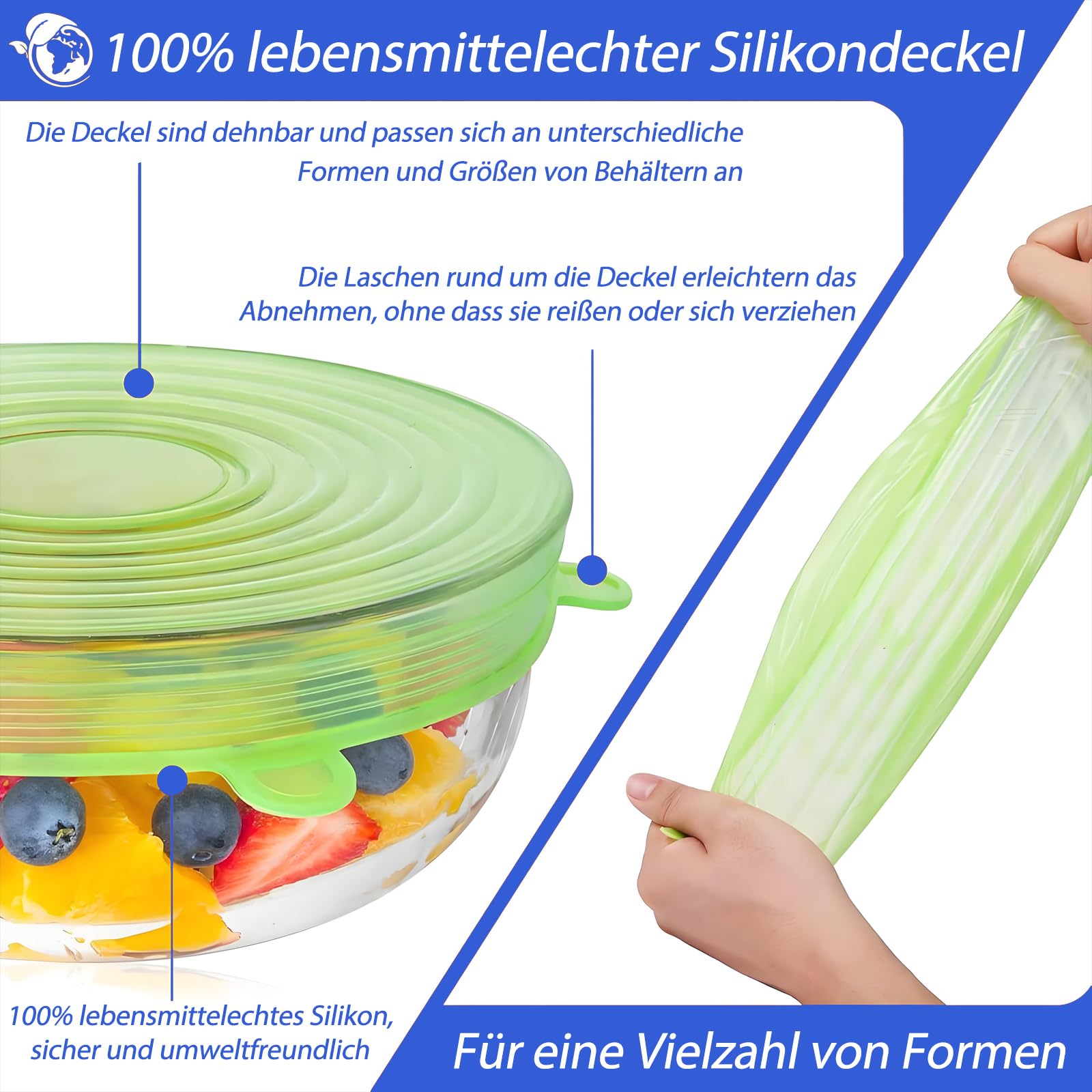 Siliconen deksels, rekbaar, 6,5 cm, voedselopslagdeksels Siliconen deksels, rekbaar, 6,5 cm, voedselopslagdeksels