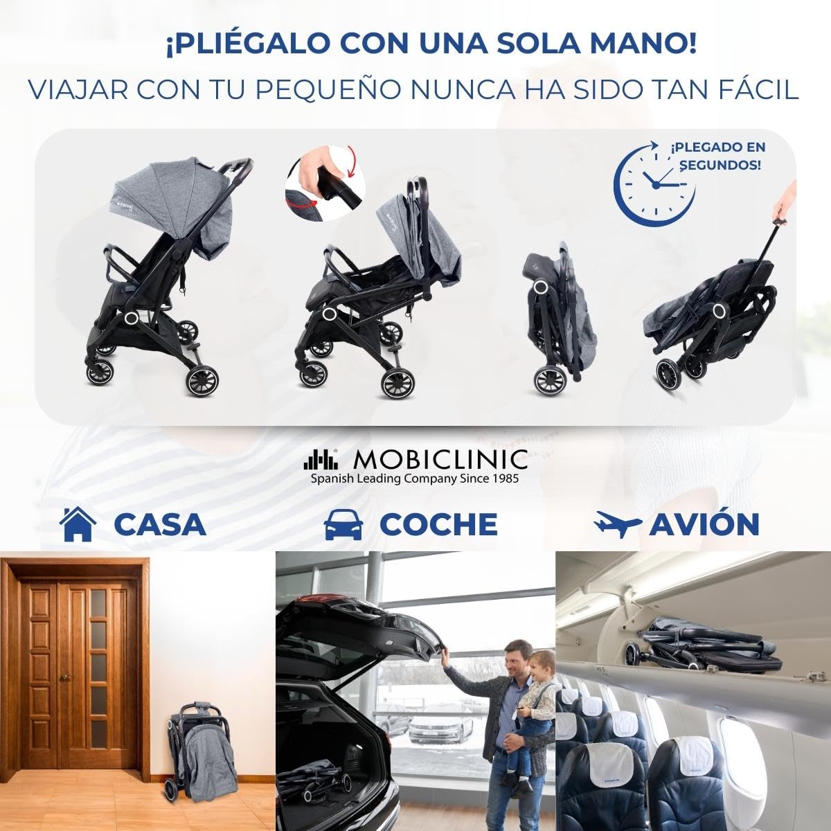 Mobiclinic®, Silla de Paseo, Ultraligero, Arnés con 5 Puntos, Manillar Monomando, Carrito Bebé Plegable, Cesta, 0-36 meses, Ajustable, Capota Desplegable, Frenos con Bloqueo, Trip
