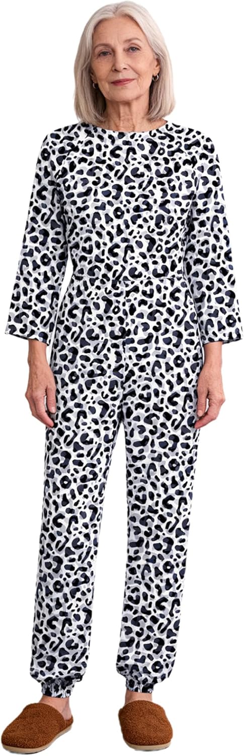 Linjinx Women for Dementia Elderly and Special Needs Security Back-zip Jumpsuit Alzheimer Patient Leopard XX-Large
