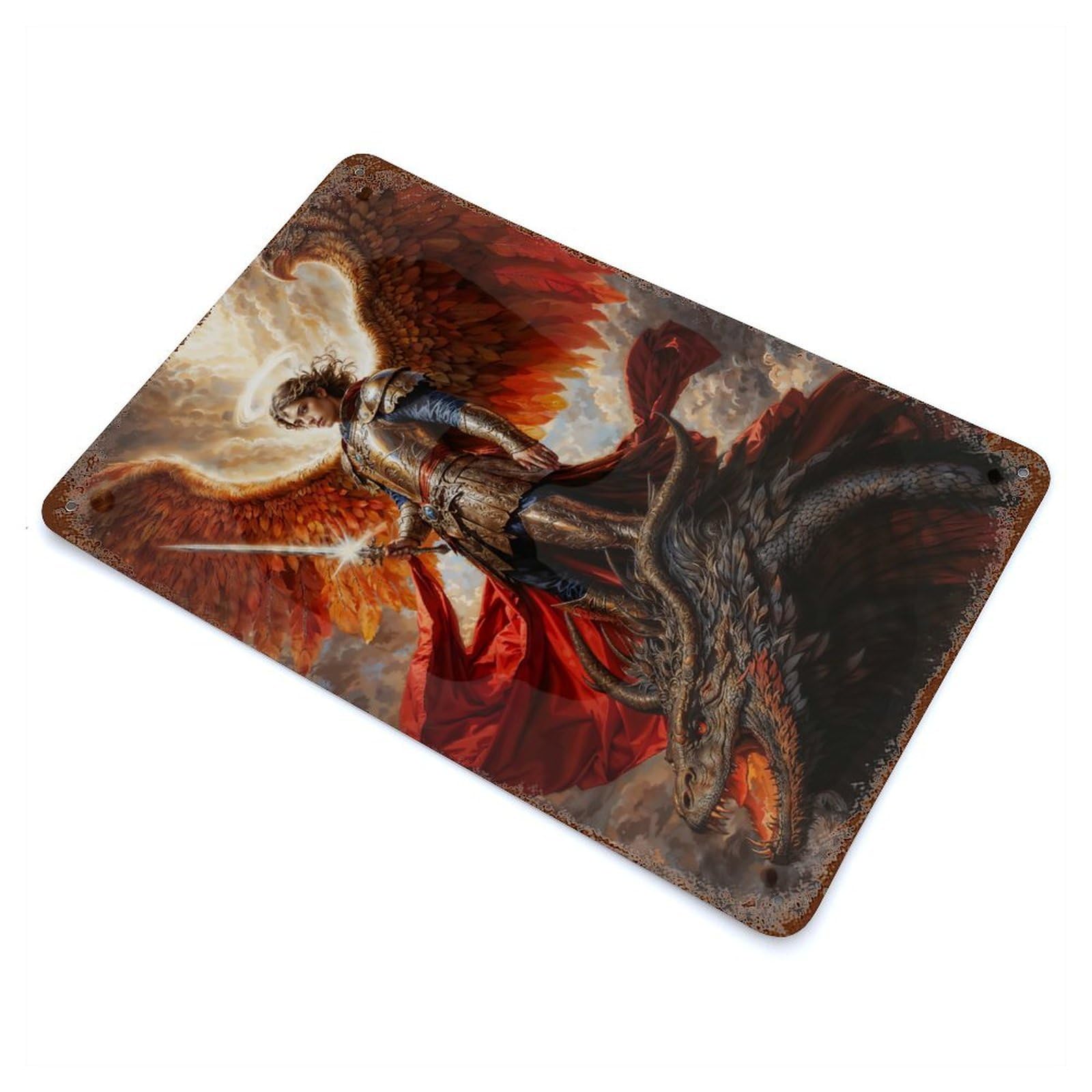 Breaker of Chains, Binder of Demons Archangel Michael 11.8"x7.9" Retro Metal Sign, Vintage Wall Decor for Garage, Bar And Workshop Decor