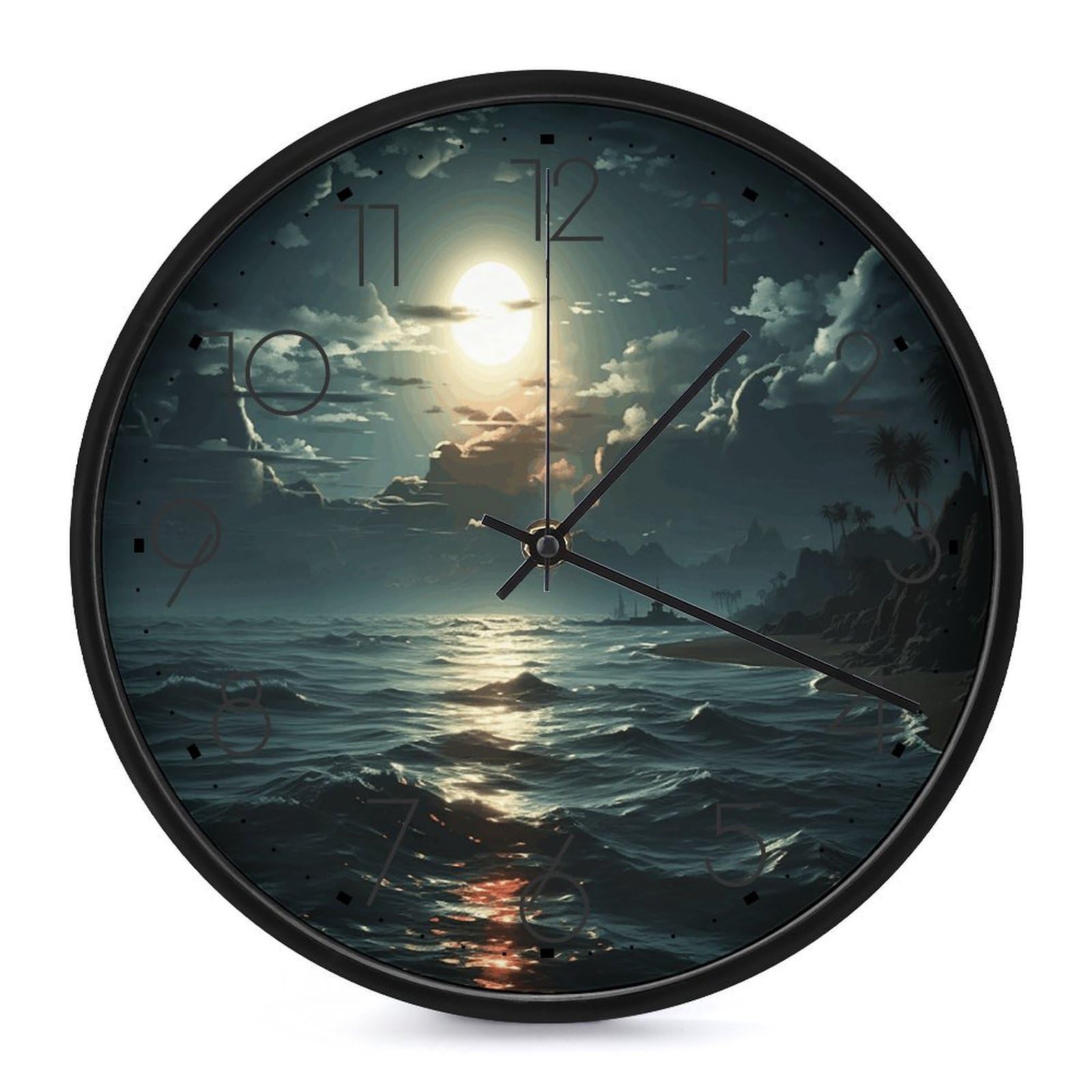 Adfgyerh Black-Style Sea Moon Clock，9.8 Inch Battery Operated Wall Clock Classic Simple, Decorative Wall Clock.analog Clock For Kitchen Office Bathroom Bedroom.