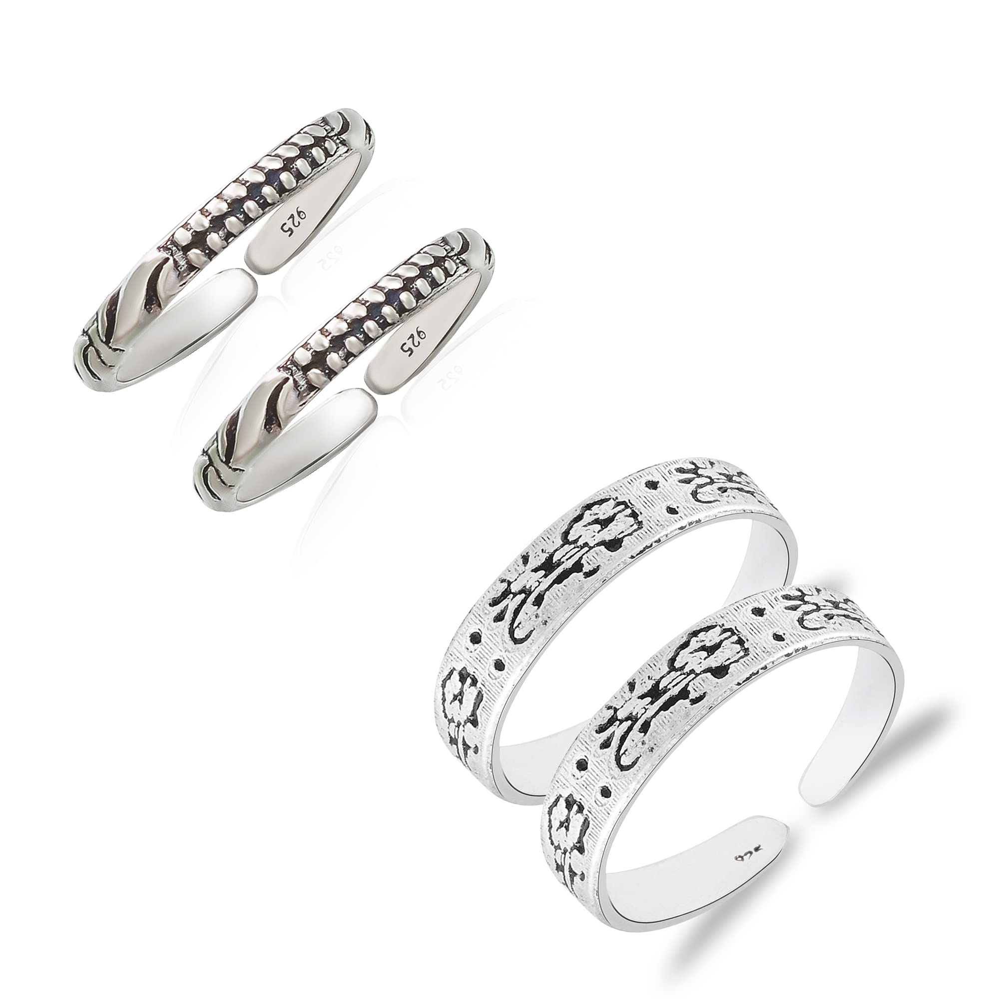 Combo of 2pair of Oxidized Toe Ring Band in Pure 925 Sterling Silver for Women & Girls | Adjustable Free Size Bichiya | 6 Month Warranty, 4Pcs-image-38
