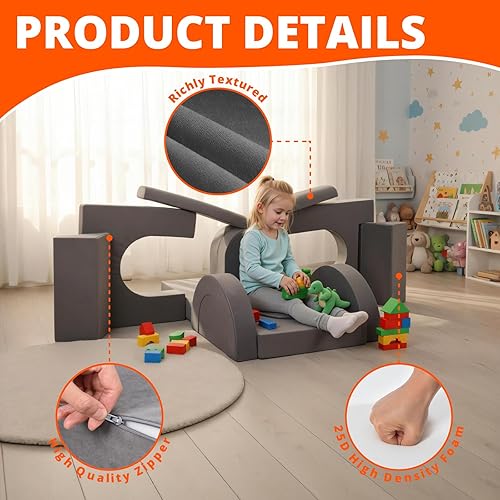 Miniatura 6 de Sofá modular de juego para niños, 16 piezas, sofá de construcción para sala de juegos y dormitorio, sofá modular de juegos para niños y niñas, sofá